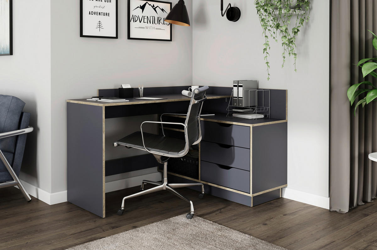 Winkelschreibtisch BELFAST anthrazit Eiche Optik B/H/T: ca. 129x83,5x105 cm BELFAST - Eiche/anthrazit (129,00/83,50/105,00cm) - byLIVING