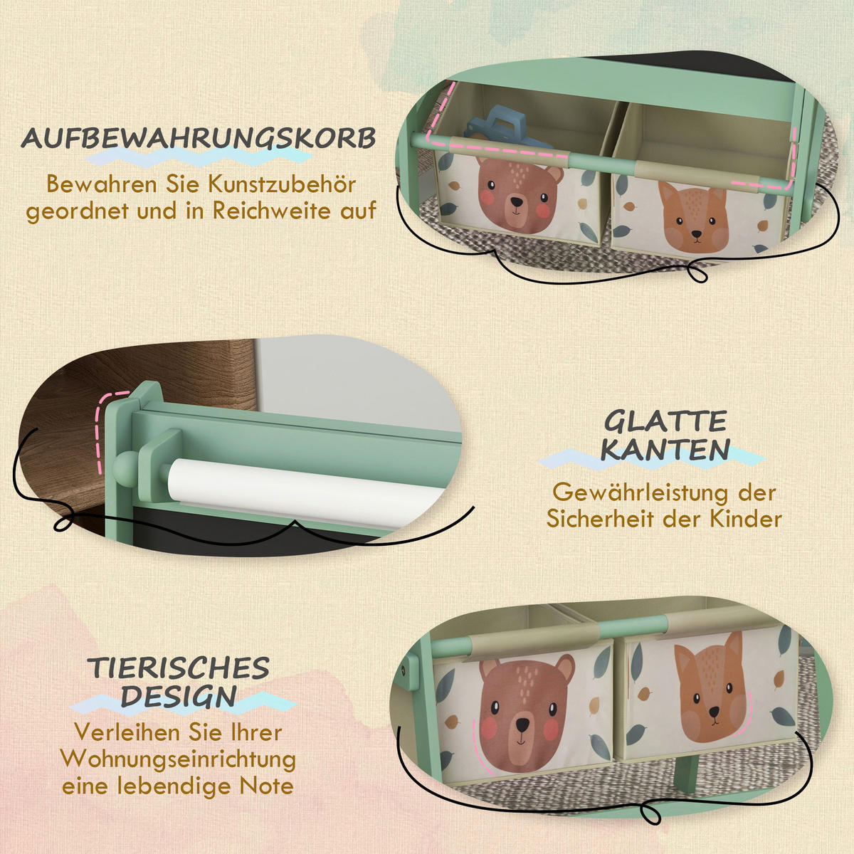 AIYAPLAY Kindertafel B/H/L: ca. 46,5x93x54 cm Kindertafel - grün (54,00/46,50/93,00cm) - AIYAPLAY