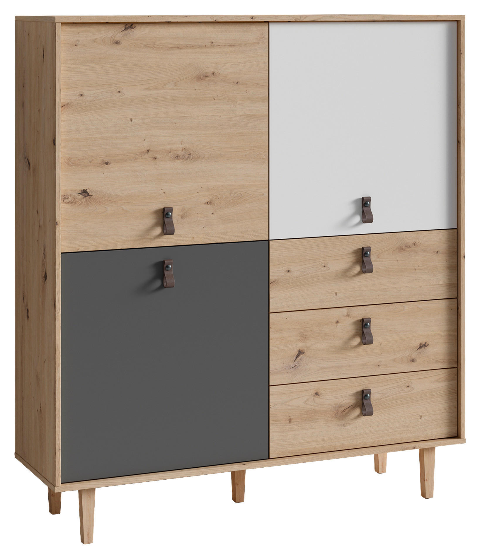 Highboard BILL Eiche Artisan Nachbildung weiß anthrazit dunkelbraun natur B/H/T: ca. 120x135x36,5 cm BILL - Eiche/dunkelbraun (120,00/135,00/36,50cm) - byLIVING