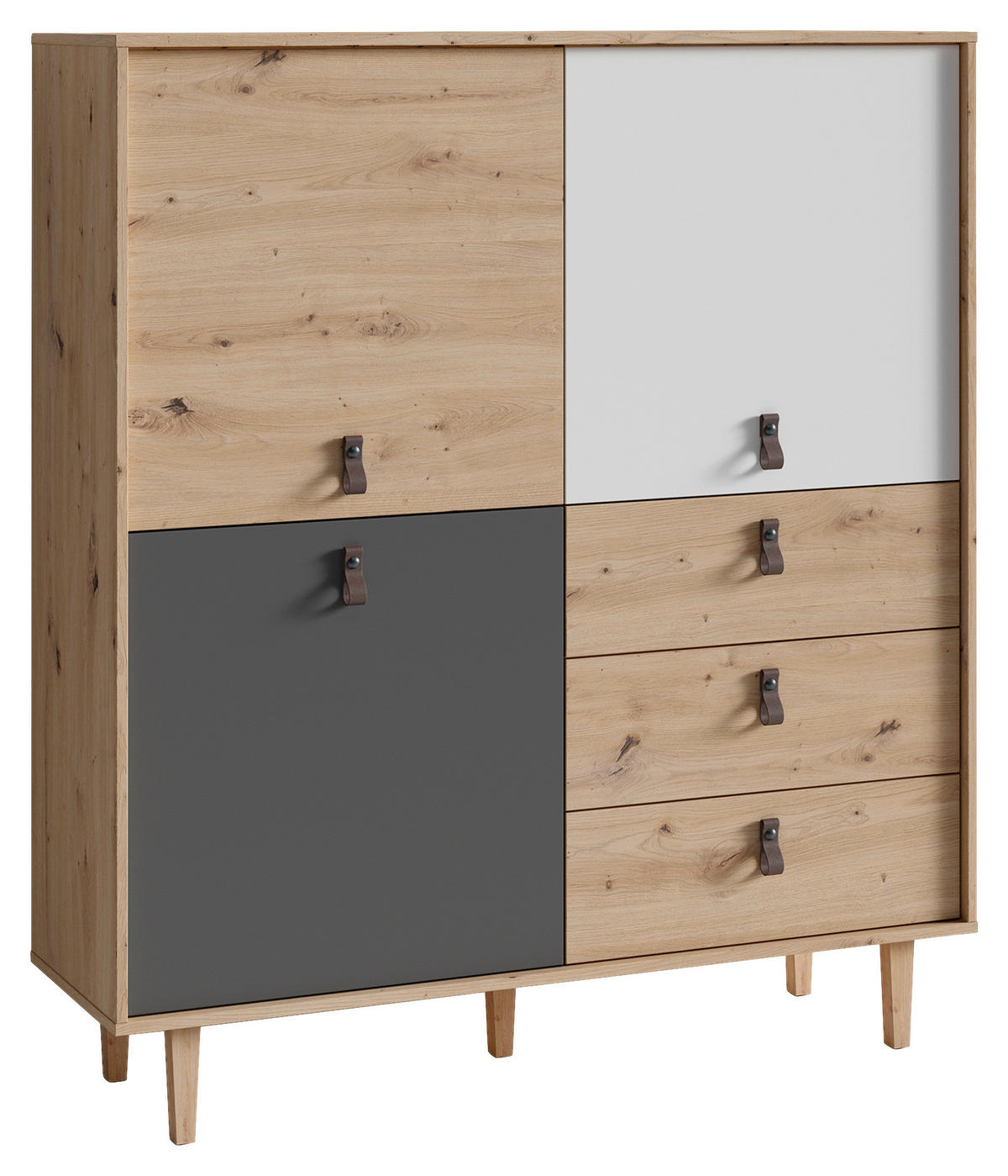 Highboard BILL Eiche Artisan Nachbildung weiß anthrazit dunkelbraun natur B/H/T: ca. 120x135x36,5 cm BILL - Eiche/dunkelbraun (120,00/135,00/36,50cm) - byLIVING