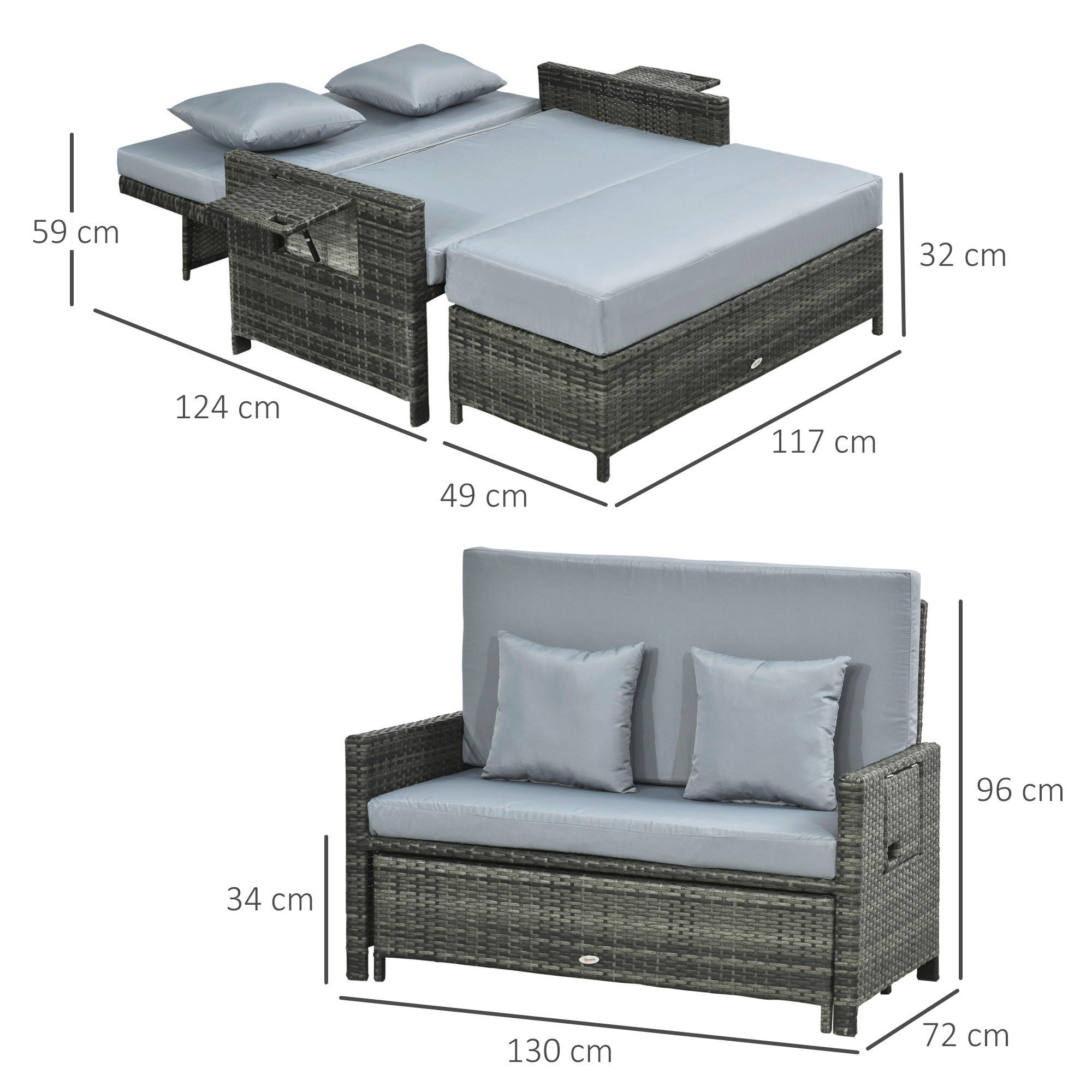 Outsunny Sitzgruppe grau Edelstahl B/H/L: ca. 72x130x96 cm Gartenmöbel-Sets - grau (96,00/72,00/130,00cm) - Outsunny