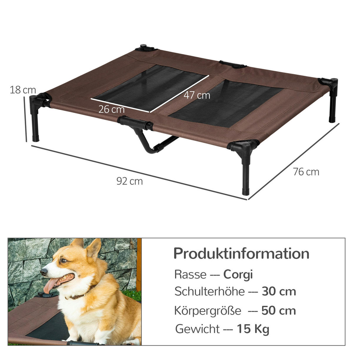 PawHut Hunde-Zubehör braun Polypropylen B/H/L: ca. 76x92x18 cm Hundeliege - braun (18,00/76,00/92,00cm) - PawHut