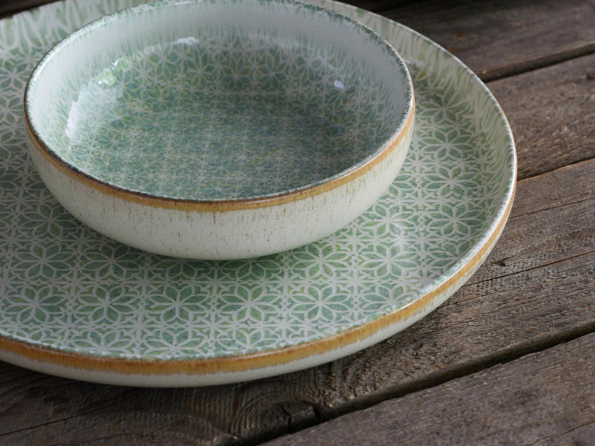 CreaTable Tafelservice Uno Emiliana grün Steinzeug 12 tlg. Uno Emiliana - grün - CreaTable