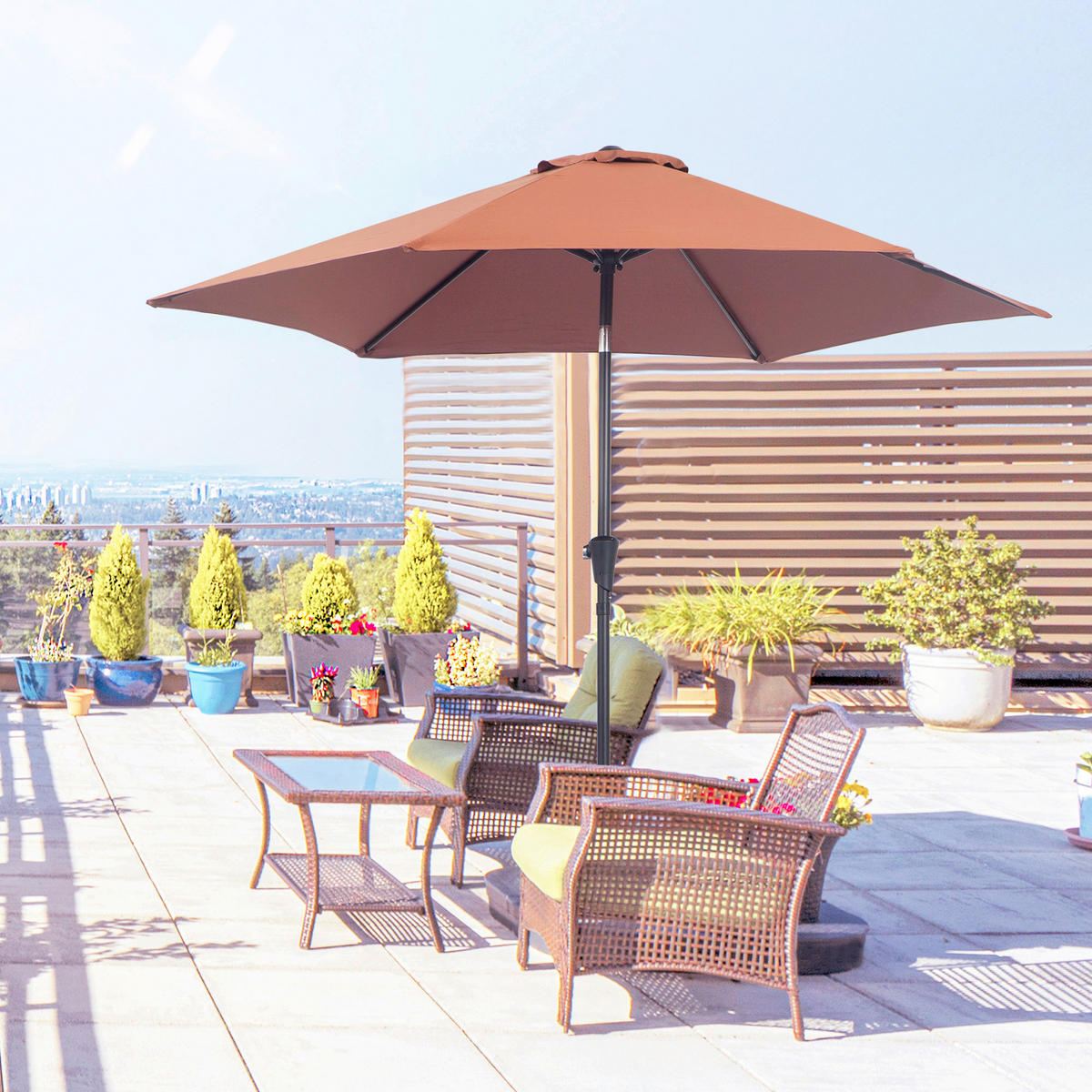 Outsunny Sonnenschirm braun Stahl H/D: ca. 235x270 cm Sonnenschirm - braun (270,00/235,00cm) - Outsunny