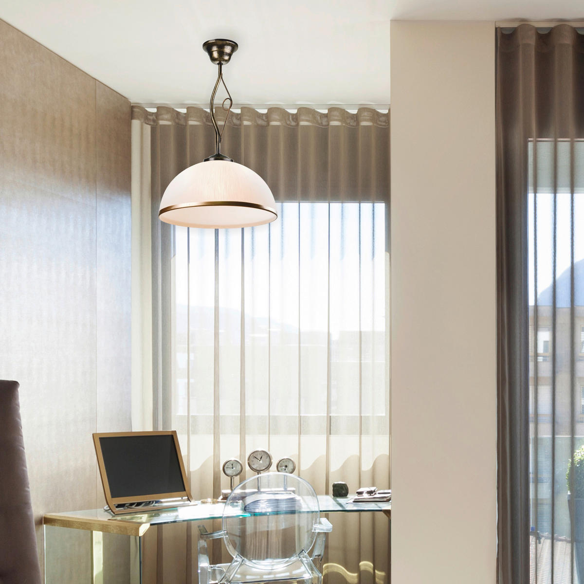 Lamkur Deckenleuchte schwarz Glas Stahl B/H/L: ca. 32,5x45x32,5 cm E27 1 Brennstellen RETRO - schwarz (32,50/32,50/45,00cm) - Lamkur