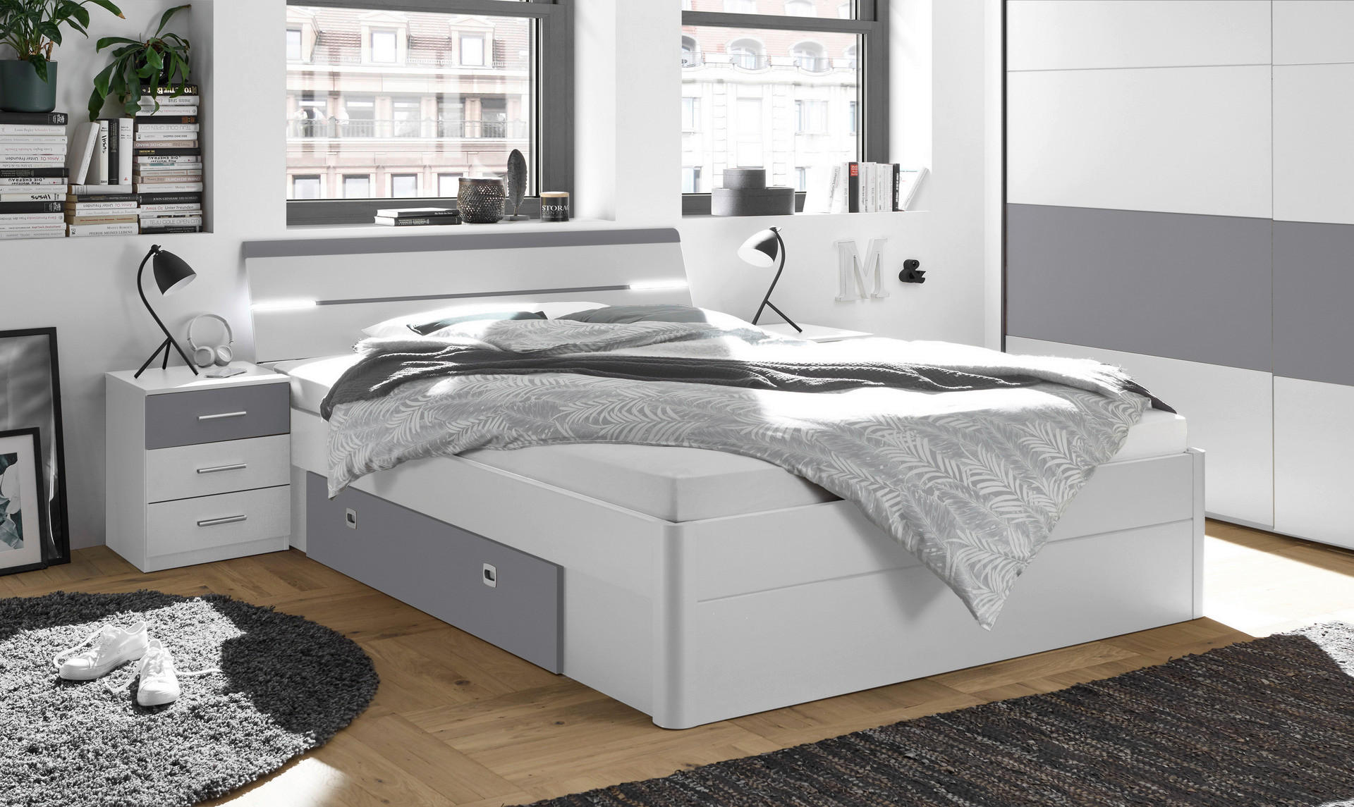 Bettanlage Mars weiß Arktisgrau B/H/T: ca. 185x97x205 cm Liegefläche B/L: ca. 180x200 cm Mars - Arktisgrau/weiß (185,00/97,00/205,00cm)