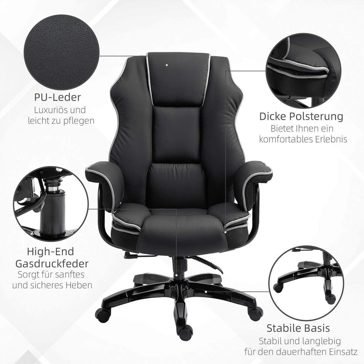 Drehstuhl 921-349 schwarz 921-349 - schwarz (76,00/118,00/80,00cm) - Vinsetto