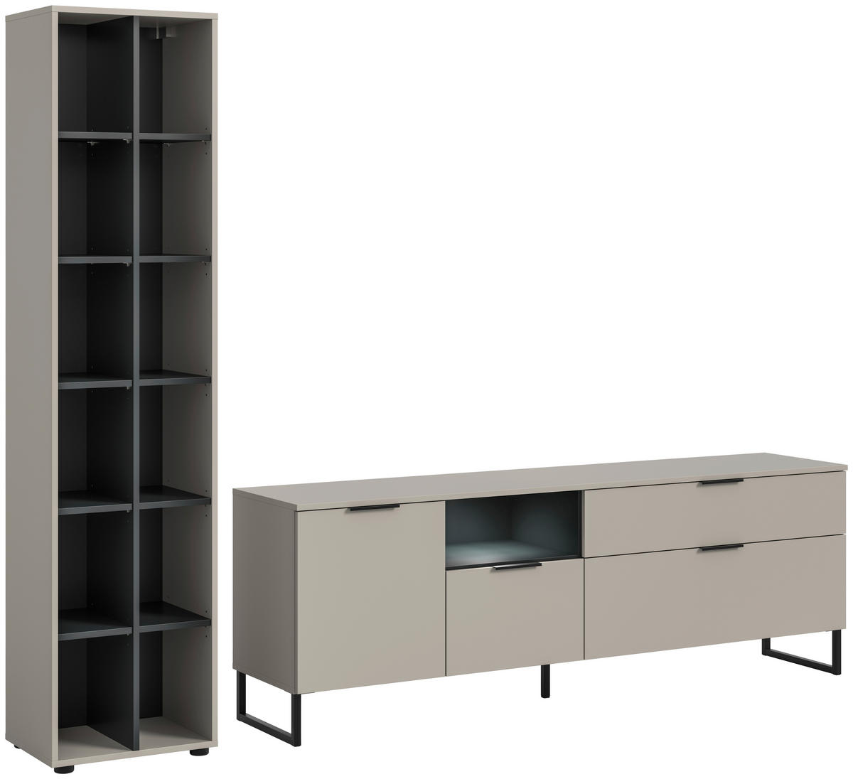 Wohnwand Noida Kaschmirgrau Nachbildung schwarz B/H/T: ca. 245x192x41 cm Noida - schwarz (245,00/192,00/41,00cm) - xonox.home
