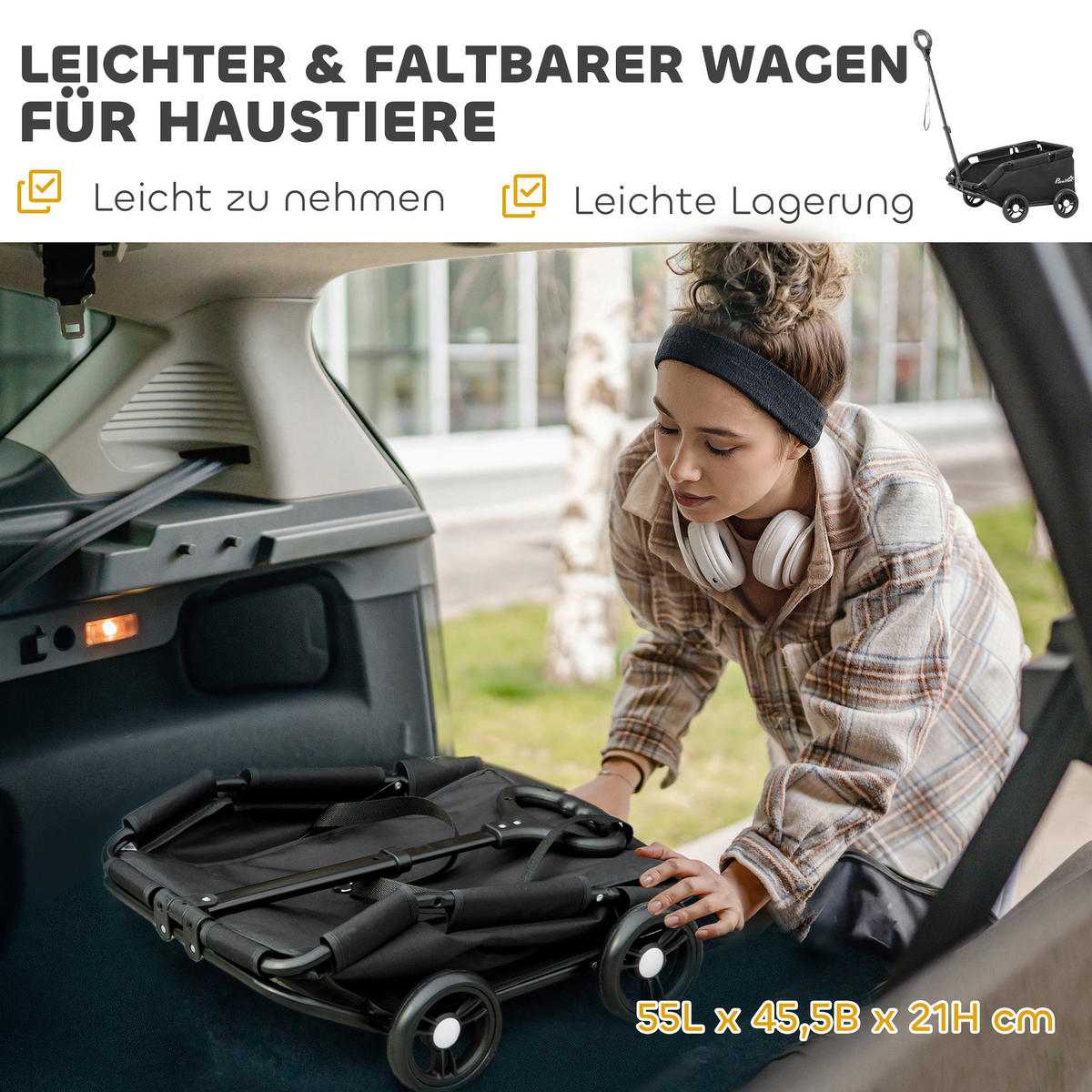 PawHut Hundewagen Hundewagen - schwarz (53,00/45,00/28,00cm) - PawHut