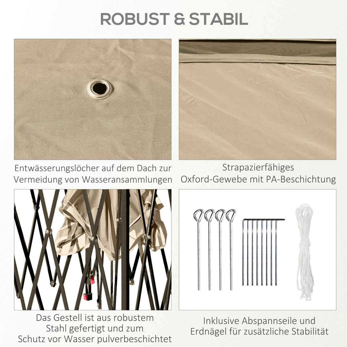 Outsunny Pavillon beige Metall B/H/L: ca. 330x288x330 cm Pavillon - beige (330,00/330,00/288,00cm) - Outsunny