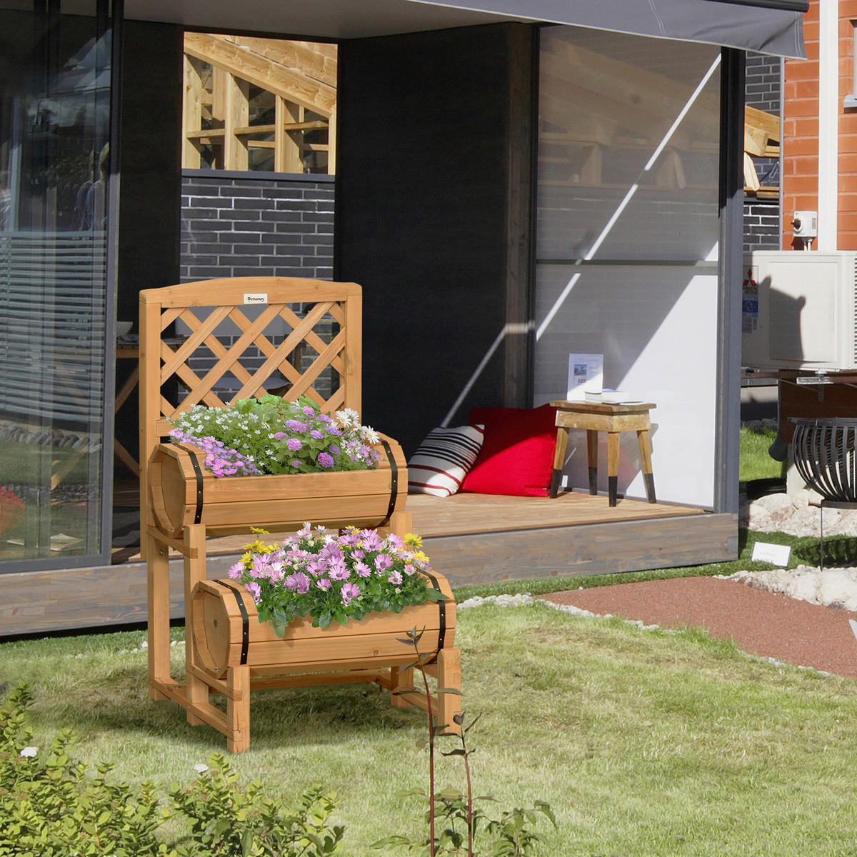 Outsunny Blumenkasten mit Rankgitter Blumenkasten_mit_Rankgitter - gelb (45,00/45,00/80,00cm) - Outsunny