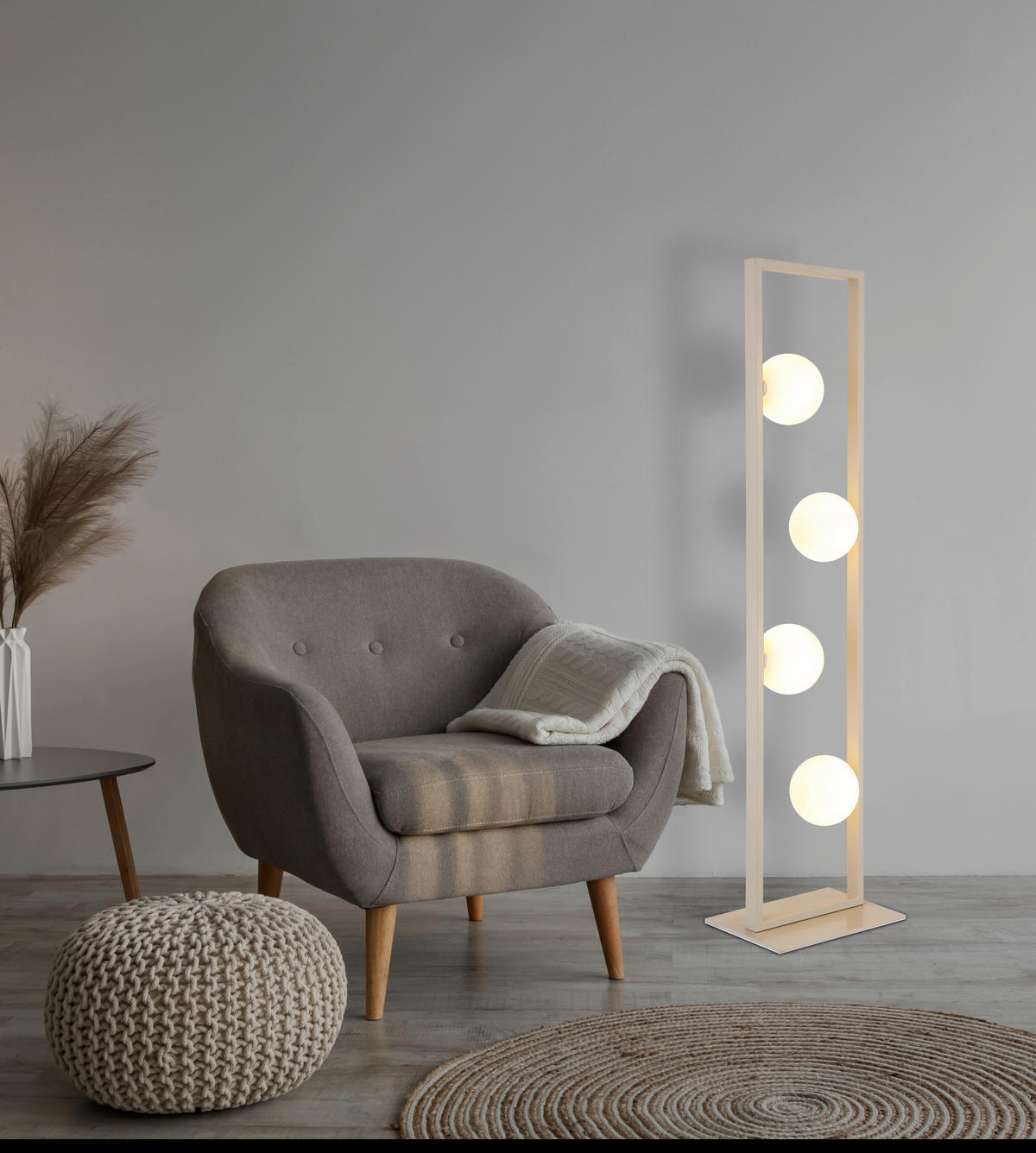 GLOBO Stehleuchte Opal rostfarbig sand Glas Metall B/H/L: ca. 20x110x28 cm G9 4 Brennstellen NANDA - sand/rostfarbig (28,00/20,00/110,00cm) - GLOBO