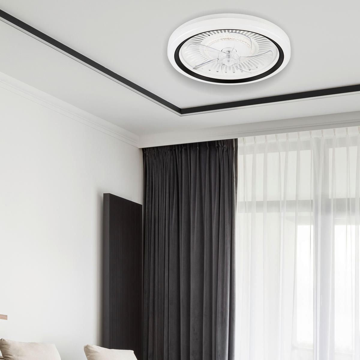 Lamkur LED-Deckenventilator FALCO 49908 schwarz weiß H/L: ca. 17x50 cm max. 40 W Falco - weiß/schwarz (50,00cm) - Lamkur