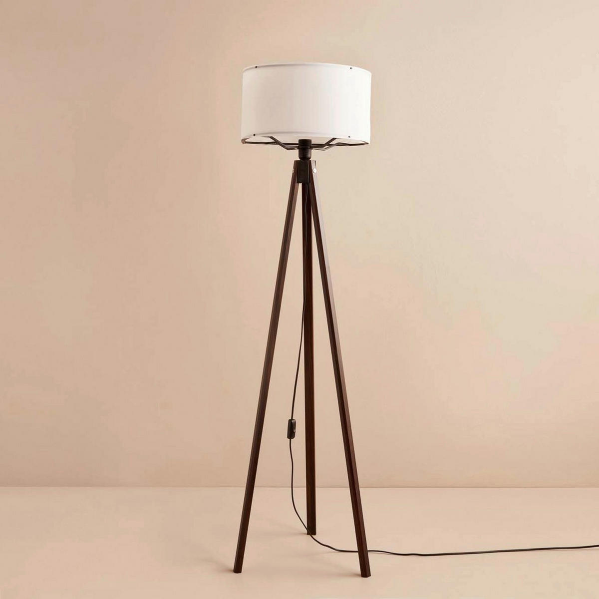 Opviq Stehleuchte weiß braun Stoff Holz B/H/T/L/D: ca. 21x140x21x21x21 cm E27 1 Brennstellen AYD - braun/weiß (21,00/21,00/140,00cm) - Opviq