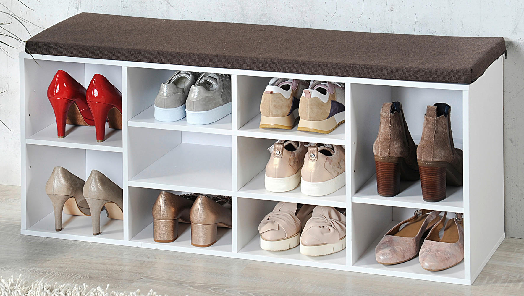 Kesper Schuhschrank mit Sitzkissen weiß Spanplatte B/H/L: ca. 29,5x48x103,5 cm Schuhschrank_mit_Sitzkissen - braun/weiß (103,50/29,50/48,00cm) - Kesper