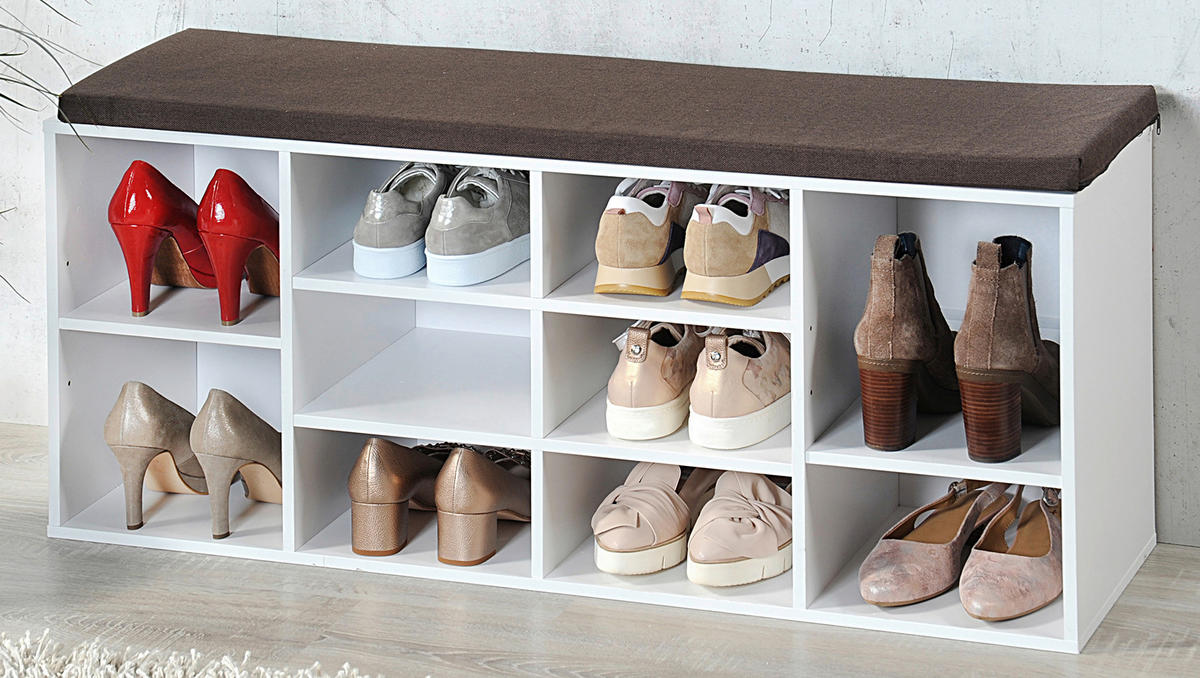 Kesper Schuhschrank mit Sitzkissen weiß Spanplatte B/H/L: ca. 29,5x48x103,5 cm Schuhschrank_mit_Sitzkissen - braun/weiß (103,50/29,50/48,00cm) - Kesper