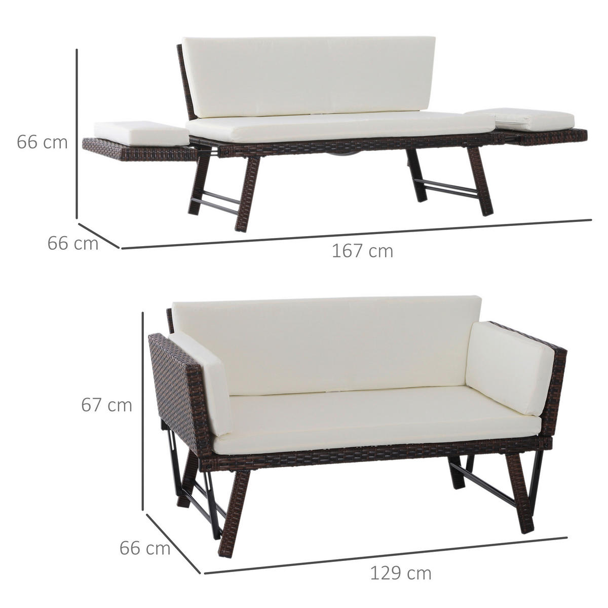 Outsunny Gartensofa braun Stahl B/H/L: ca. 66x67x129 cm Gartensofa - braun/beige (129,00/66,00/67,00cm) - Outsunny