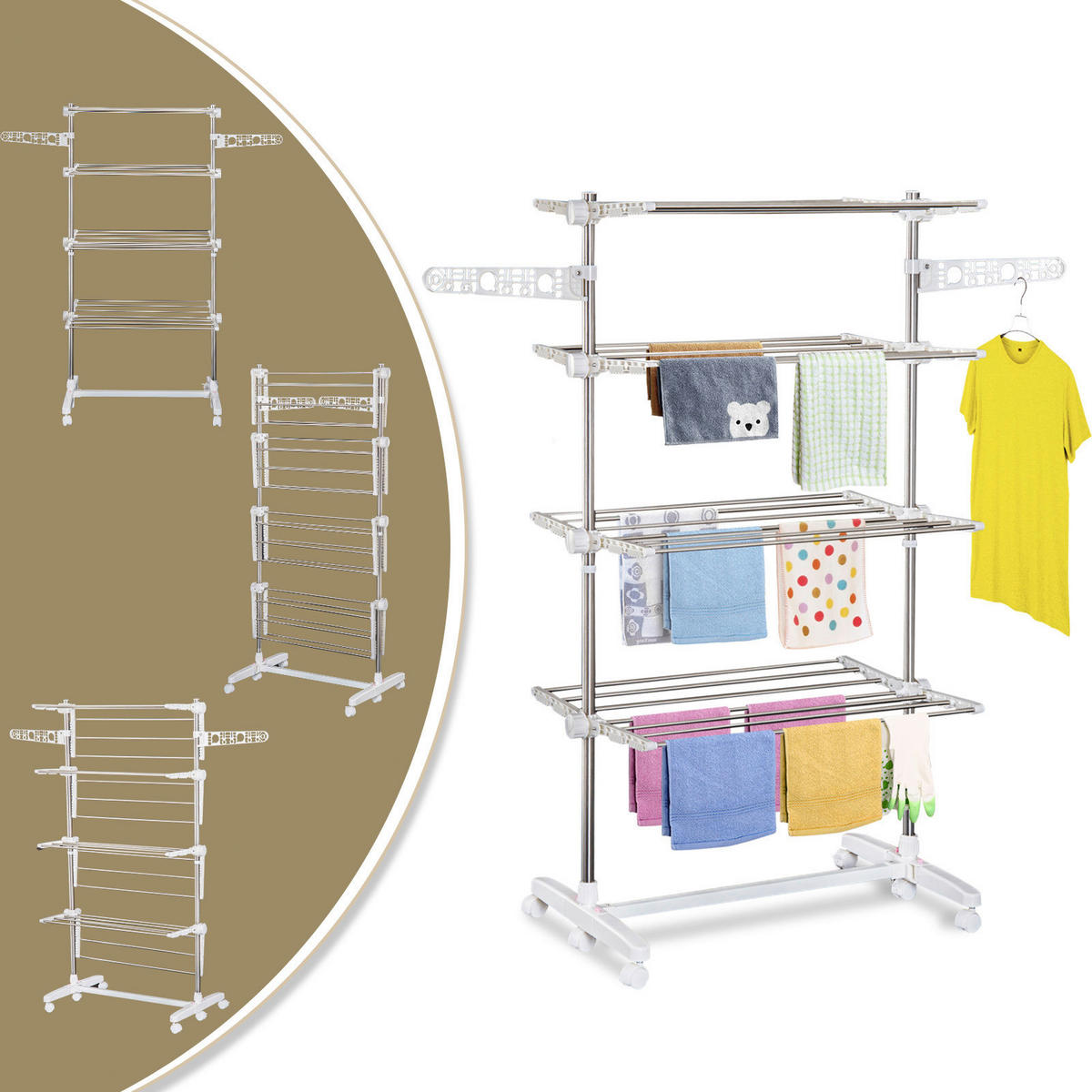 HOMCOM Wäscheständer silber Wäscheständer_mobil - silber (142,00/55,00/172,00cm) - HOMCOM