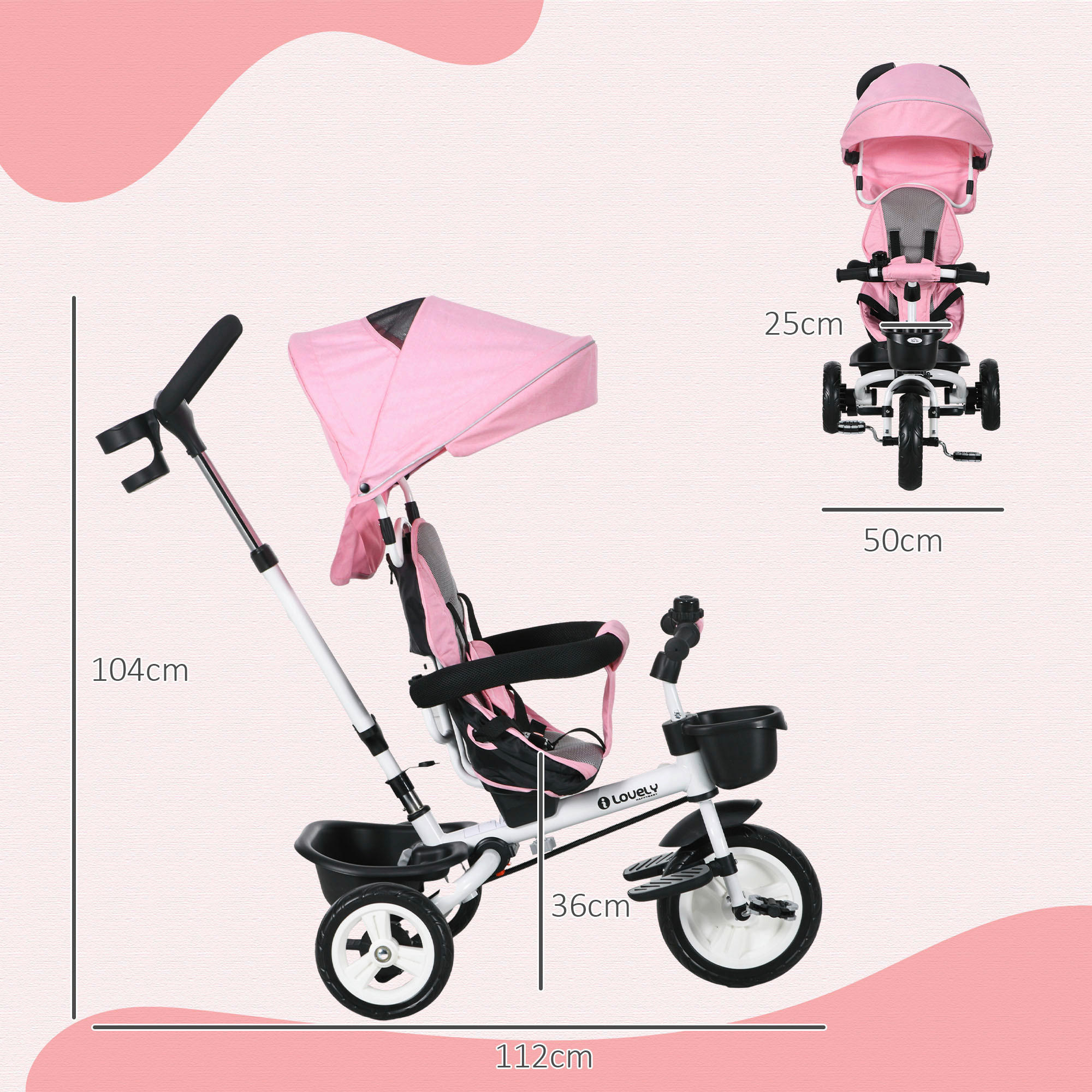 rosa Dreirad - rosa (112,00/50,00/104,00cm) - HOMCOM
