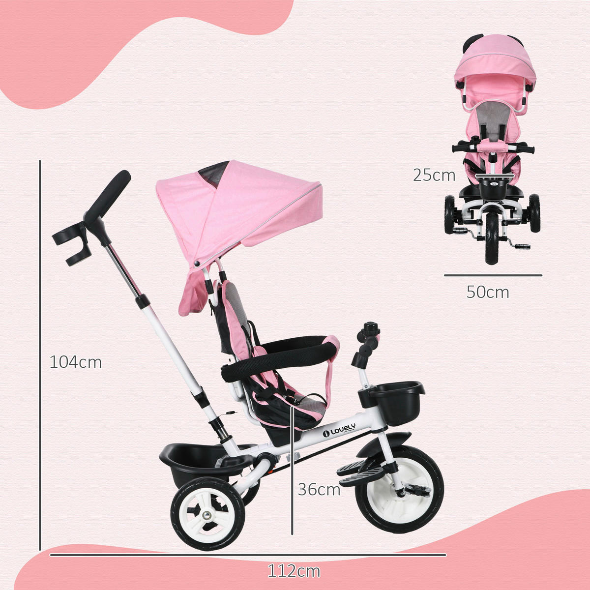 rosa Dreirad - rosa (112,00/50,00/104,00cm) - HOMCOM