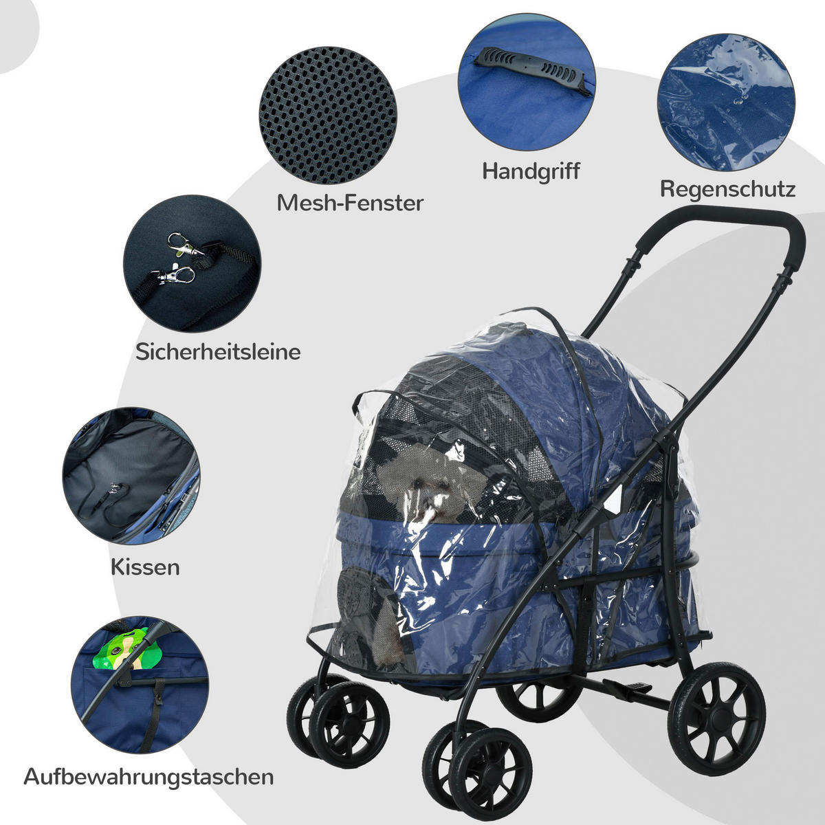 PawHut Hunde-Zubehör blau Edelstahl B/H/L: ca. 68x81x98,5 cm Hundebuggy - blau (98,50/68,00/81,00cm) - PawHut