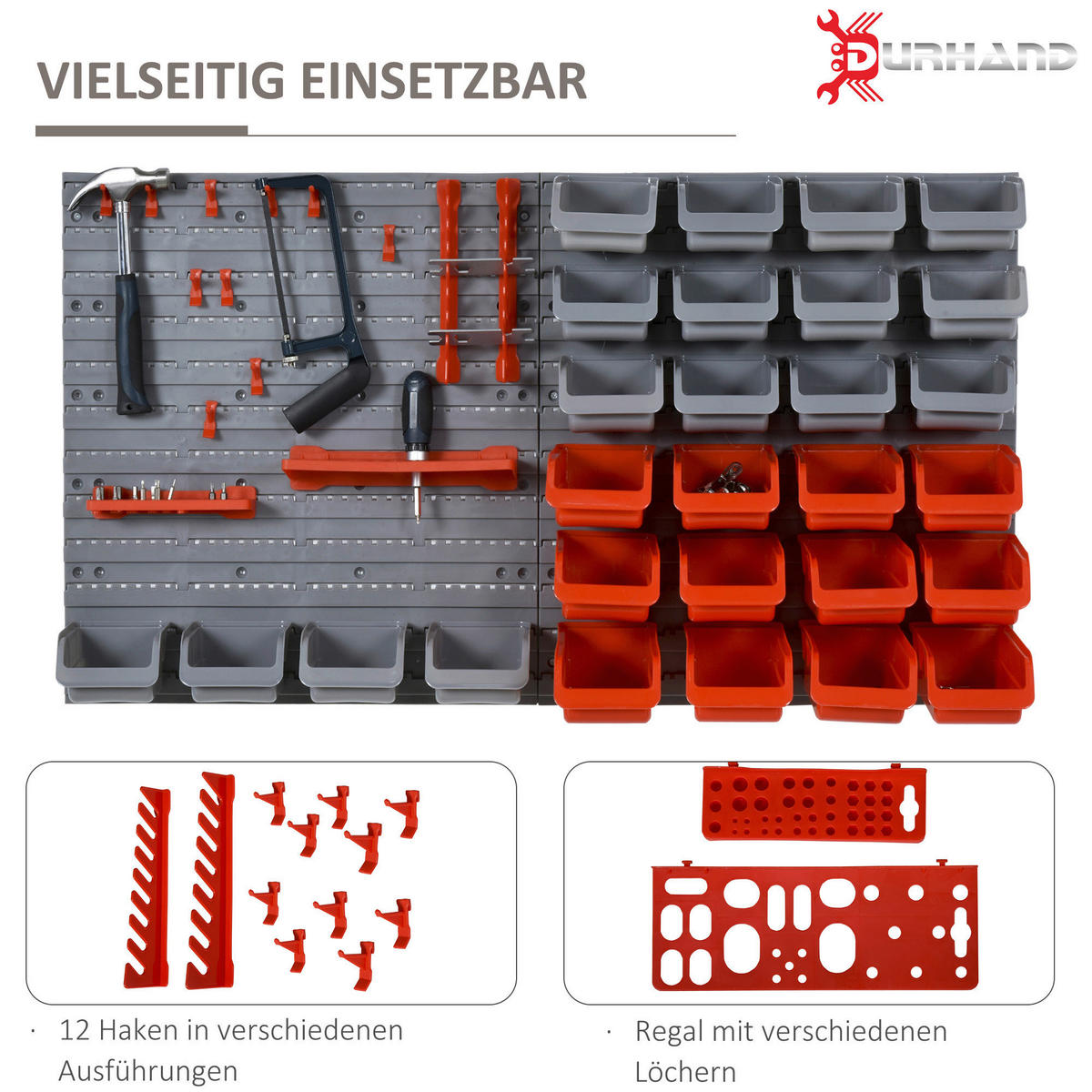 Werkzeugwand-Set 44-teilig rot B/H/T: ca. 64x96x23 cm Werkzeugwand-Set 44-teilig - rot/grau (64,00/96,00/23,00cm) - DURHAND