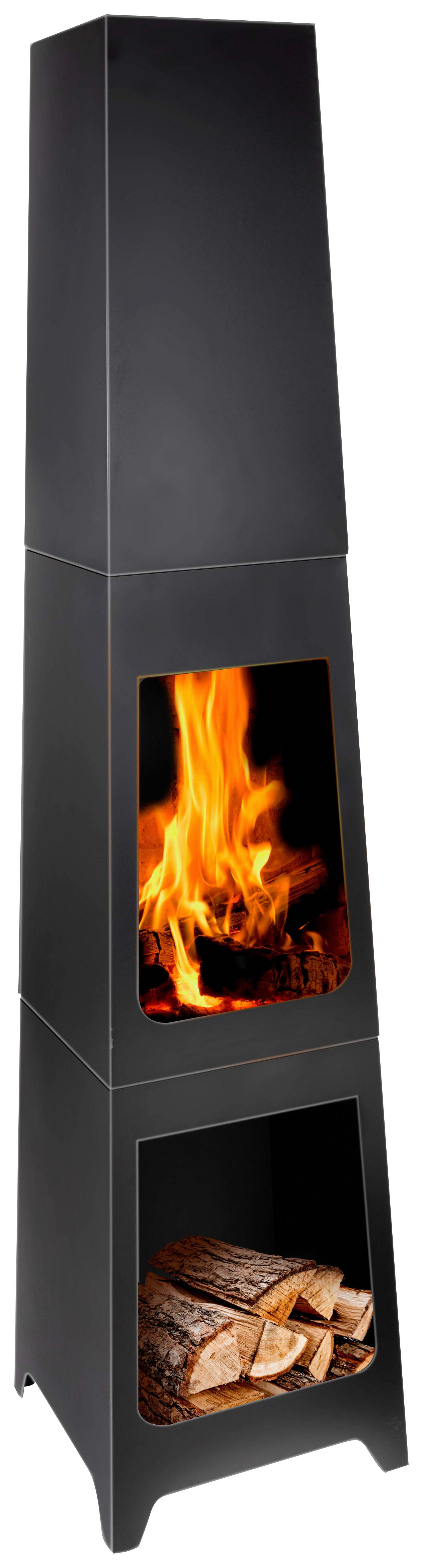BBQ Collection Gartenkamin schwarz Stahl B/H/T: ca. 36x150x36 cm Gartenkamin - schwarz (36,00/150,00/36,00cm) - BBQ Collection