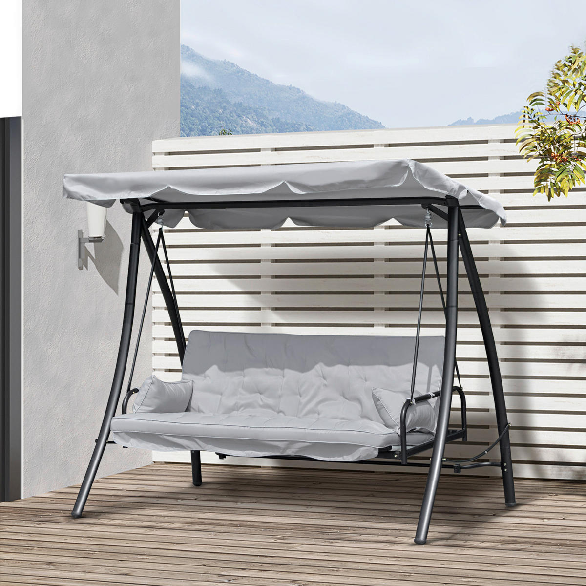 Outsunny Hollywoodschaukel grau Metall B/H/L: ca. 114x170x209 cm Hollywoodschaukel - grau (209,00/114,00/170,00cm) - Outsunny