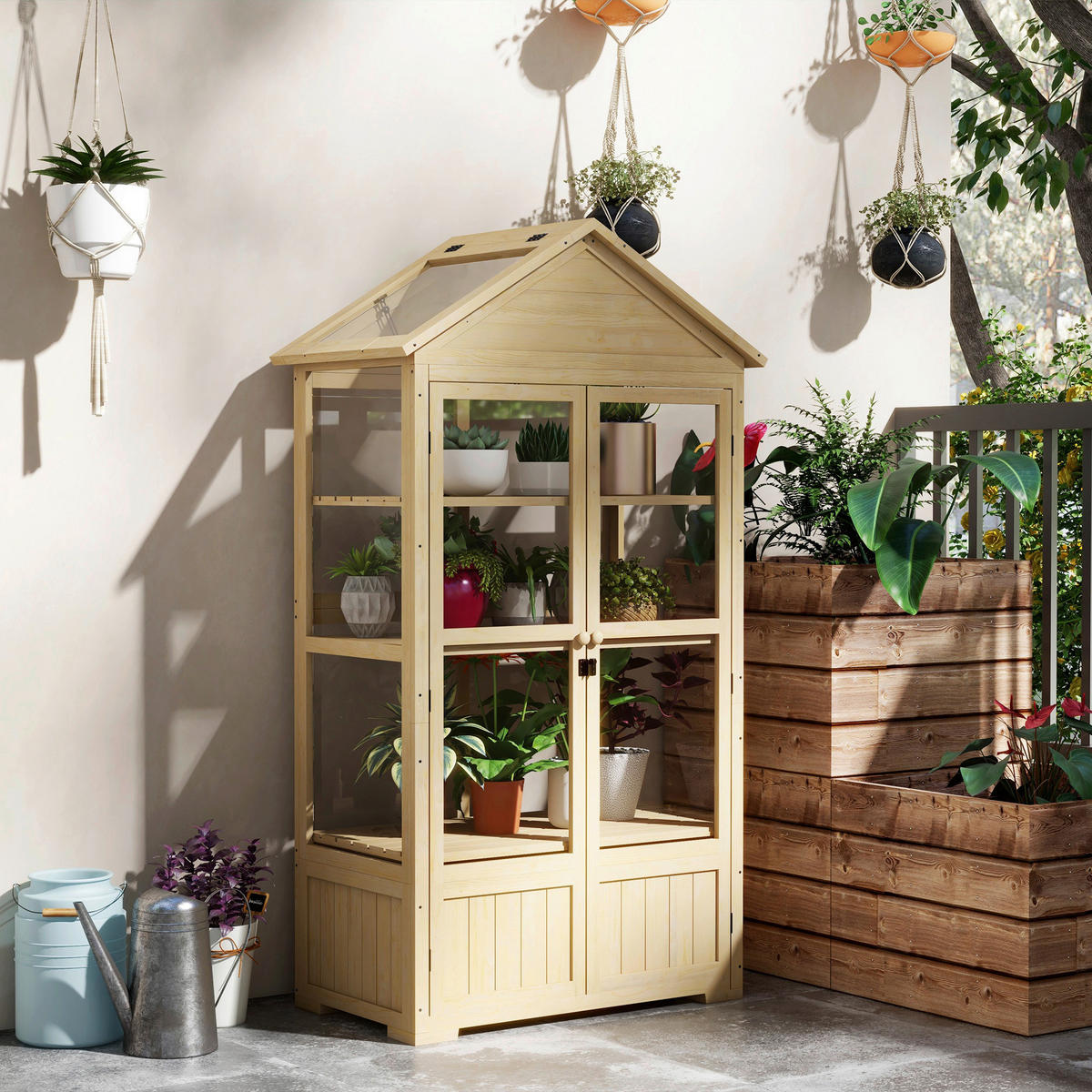 Outsunny Gewächshaus B/H/L: ca. 56,5x100x178 cm Frühbeet - natur (178,00/56,50/100,00cm) - Outsunny