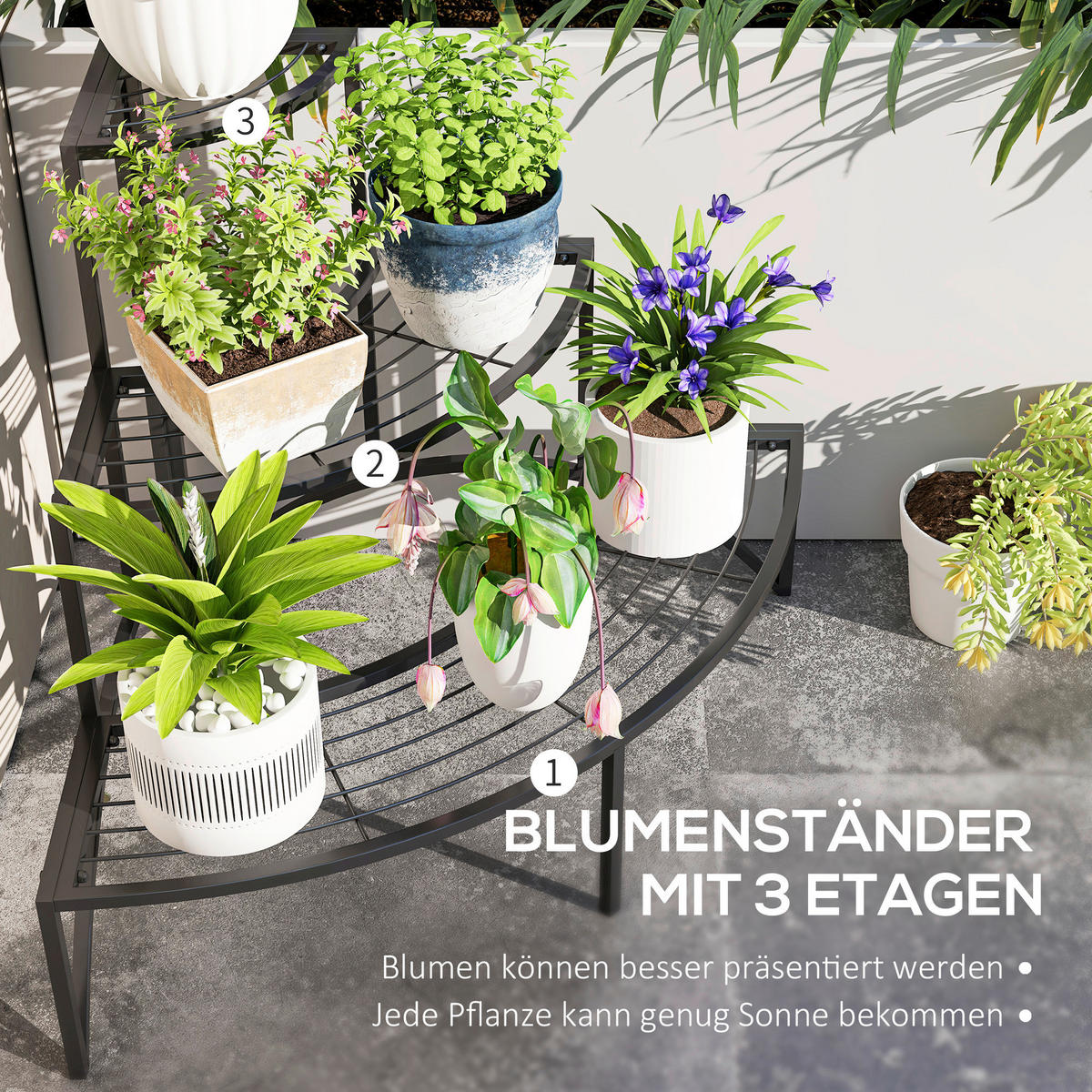 Outsunny Pflanzenständer schwarz Metall B/H/L: ca. 60x60x87 cm Pflanzenständer - schwarz (87,00/60,00/60,00cm) - Outsunny