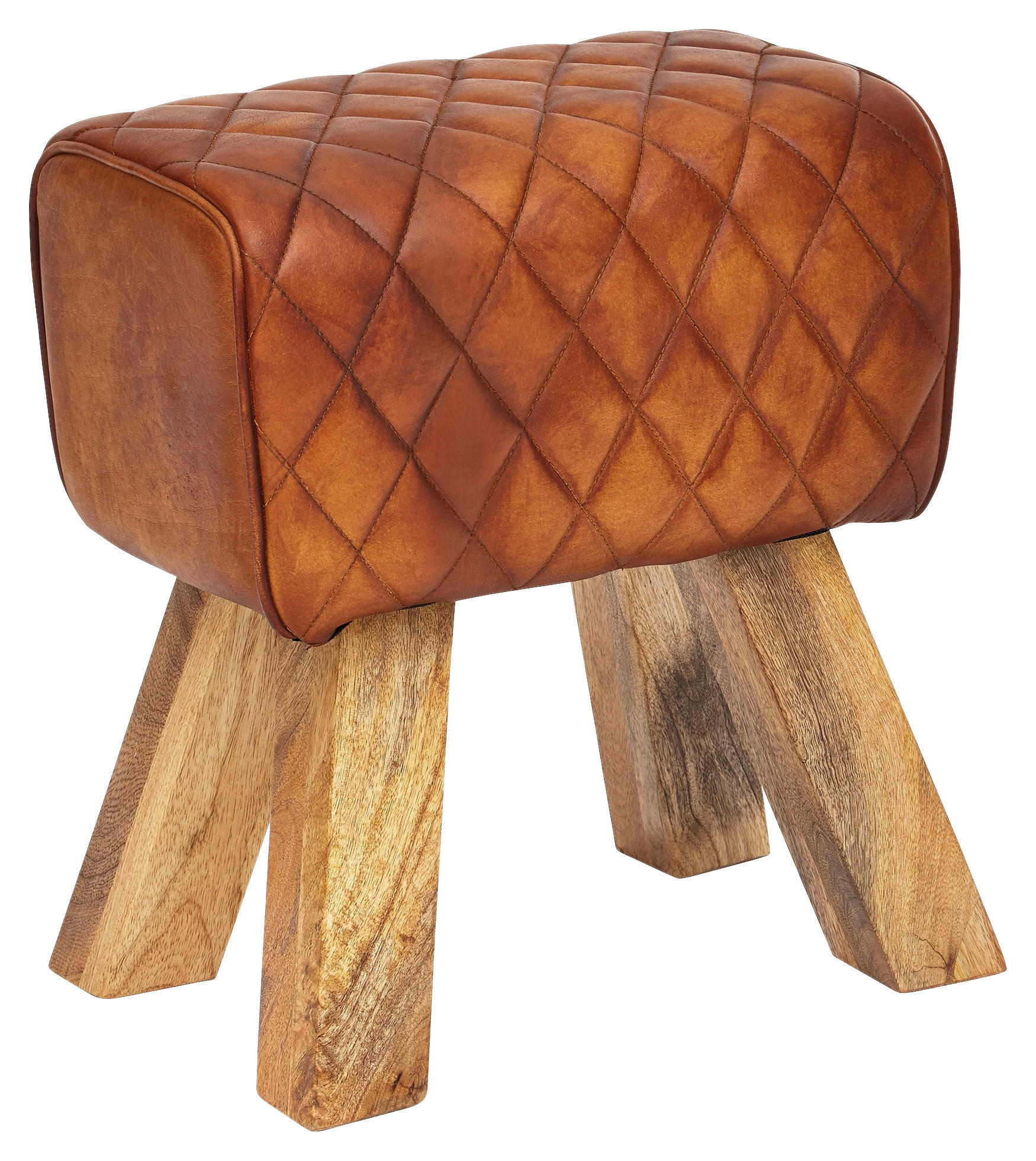 Wohnling Sitzbank braun natur Leder Echtholz B/H/T: ca. 40x40x27 cm Sitzbank - braun/natur (40,00/40,00/27,00cm) - Wohnling