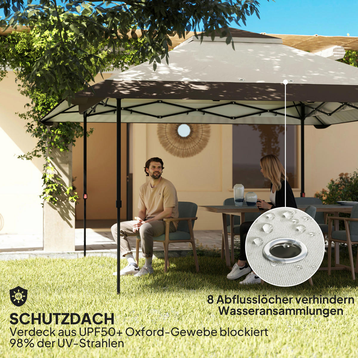 Outsunny Faltpavillon beige Polyester B/H/L: ca. 400x281x400 cm Faltpavillon - beige (400,00/400,00/281,00cm) - Outsunny