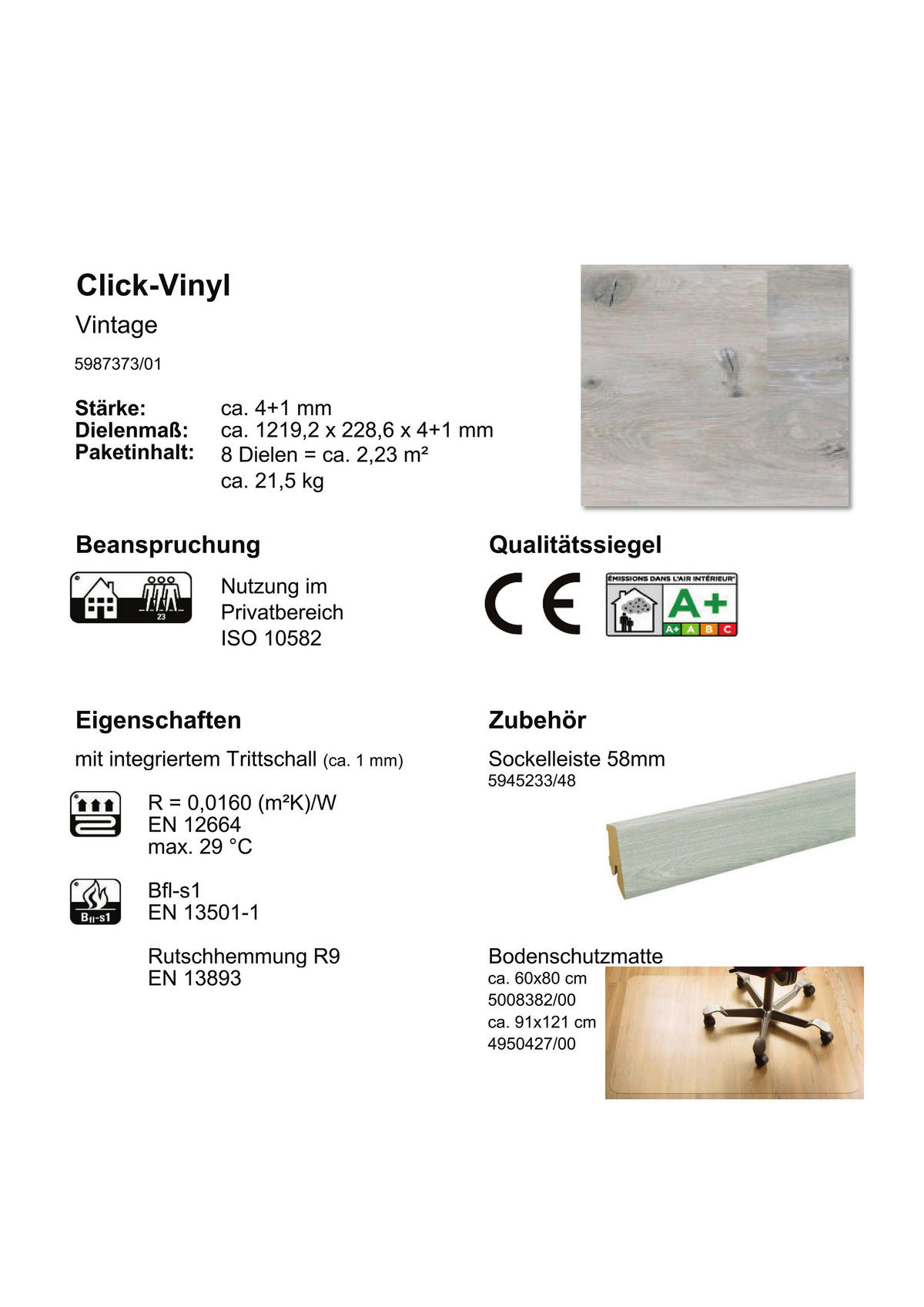 Click-Vinylboden Vintage Eiche ca. 2,23 m² im Paket  B/L: ca. 22,8x121,92 cm pro Paket Vintage Eiche ca. 2,23 m² im Paket - (22,80/121,92cm)