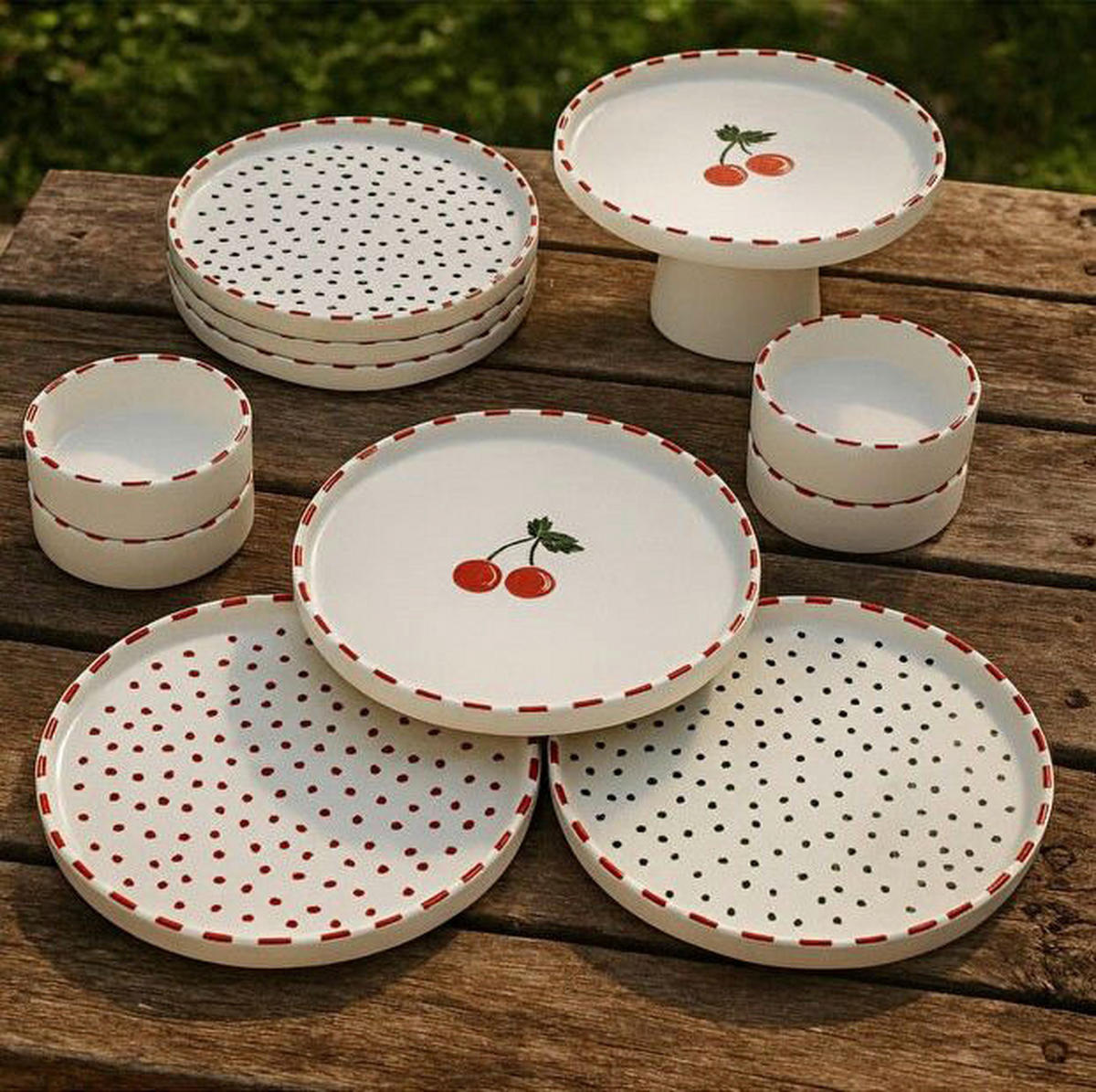 HermiaConcept Frühstücksservice beige Keramik 11 tlg. Frühstücksservice_11tlg. - beige/rot - HermiaConcept