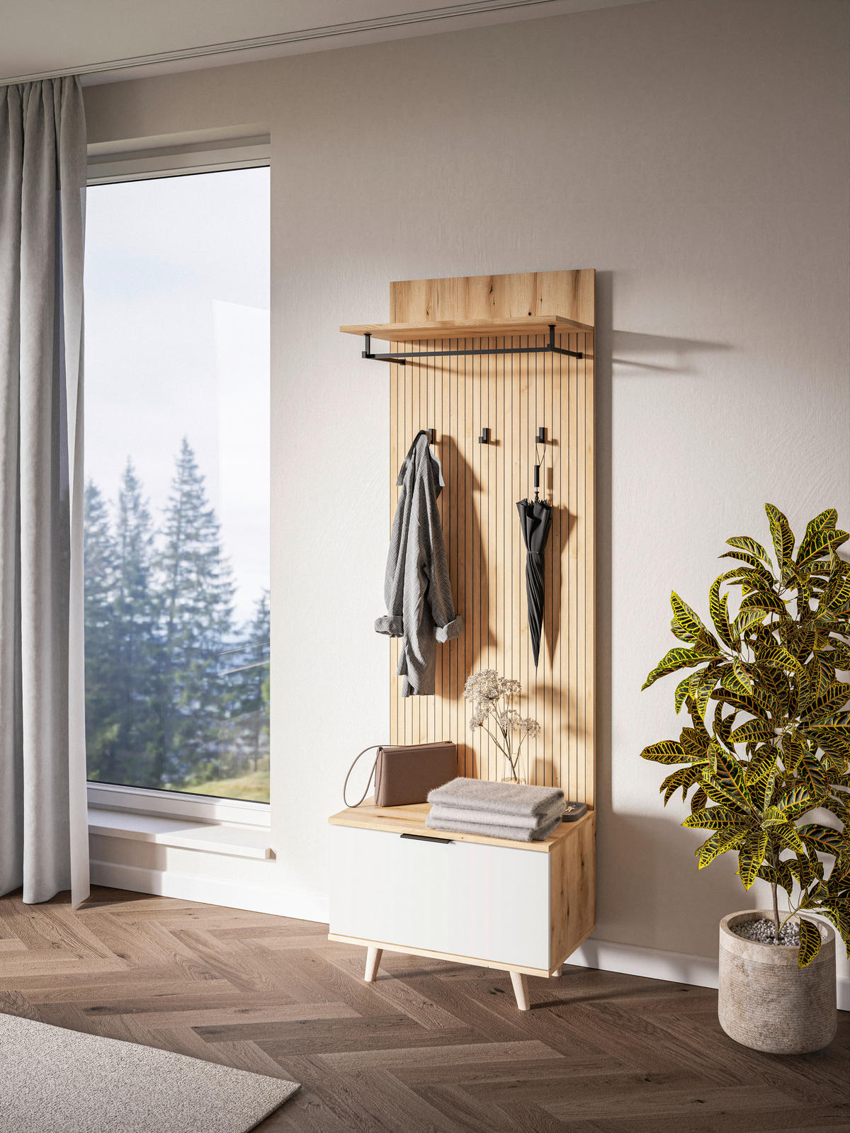 Garderobe NORDIC Eiche Evoke Oak Nachbildung weiß B/H/T: ca. 65x204x40 cm NORDIC - Eiche/weiß (65,00/204,00/40,00cm) - WIPMEB
