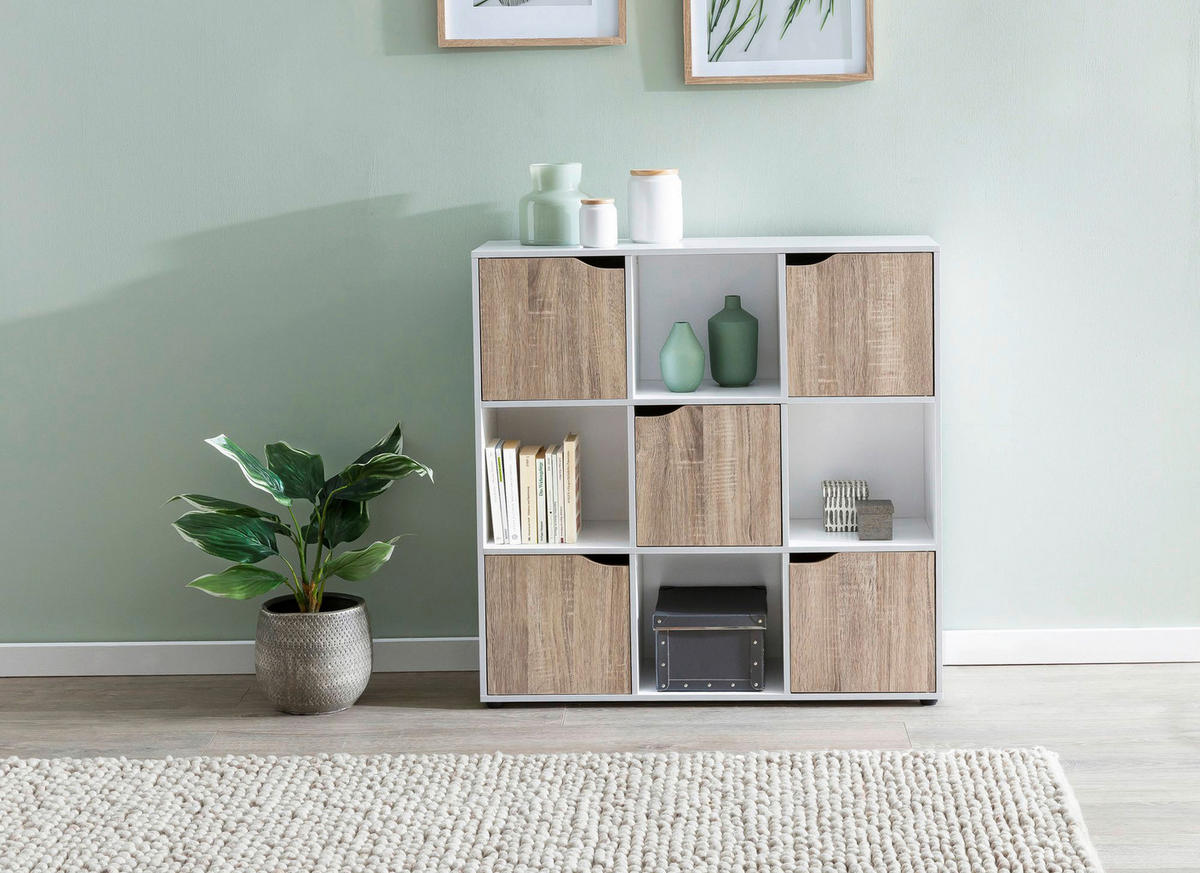 Sideboard weiß Eiche Sonoma Nachbildung B/H/T: ca. 89x91x29 cm Sideboard - Eiche/weiß (89,00/91,00/29,00cm) - Wohnling
