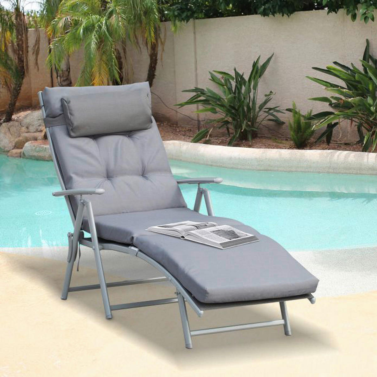 Outsunny Sonnenliege grau Metall B/H/L: ca. 64x101x180 cm Sonnenliege - grau (180,00/64,00/101,00cm) - Outsunny