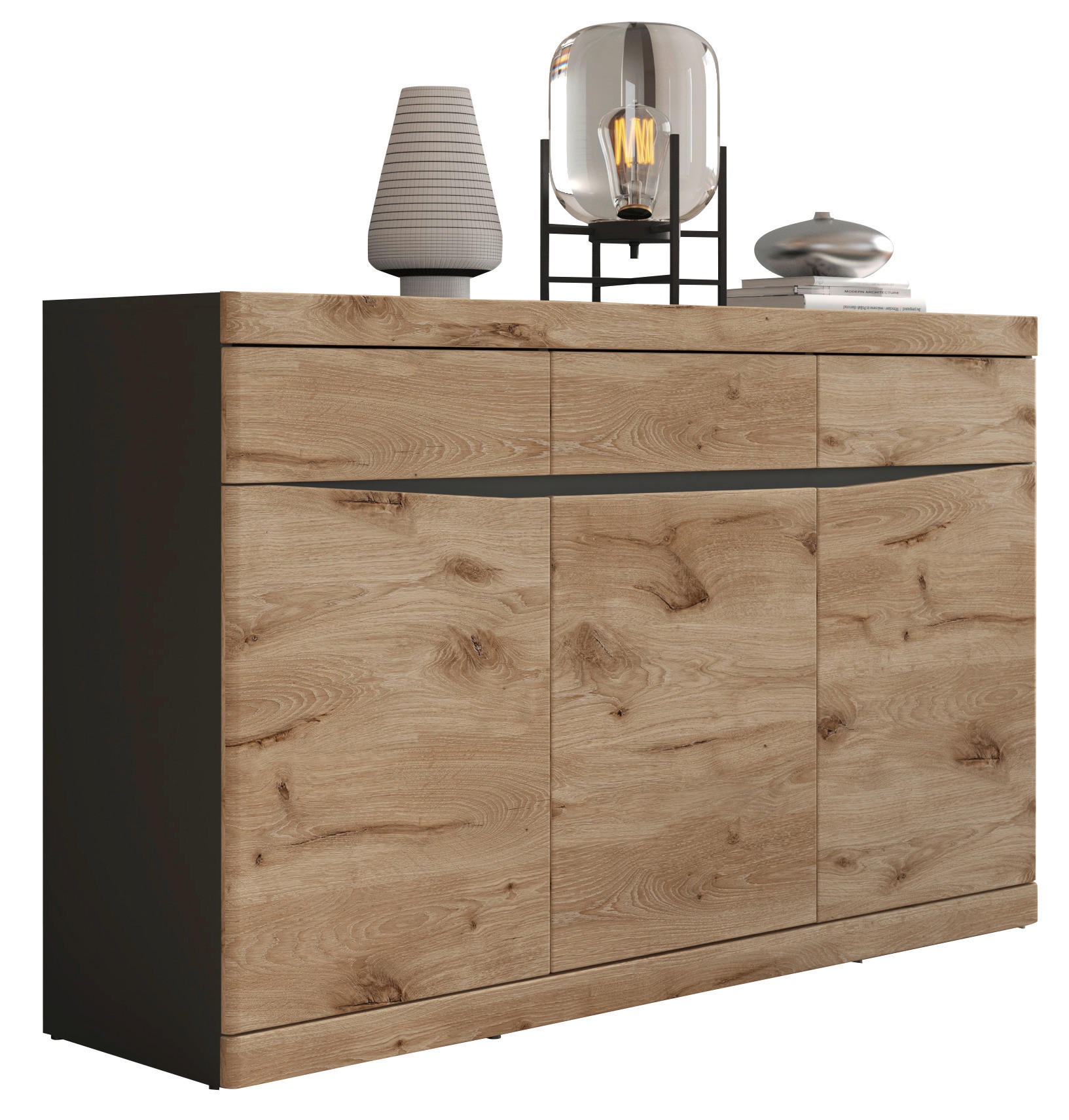 Sideboard Spring Eiche Viking Nachbildung anthrazit B/H/T: ca. 150x92x40 cm Spring - anthrazit (150,00/92,00/40,00cm)