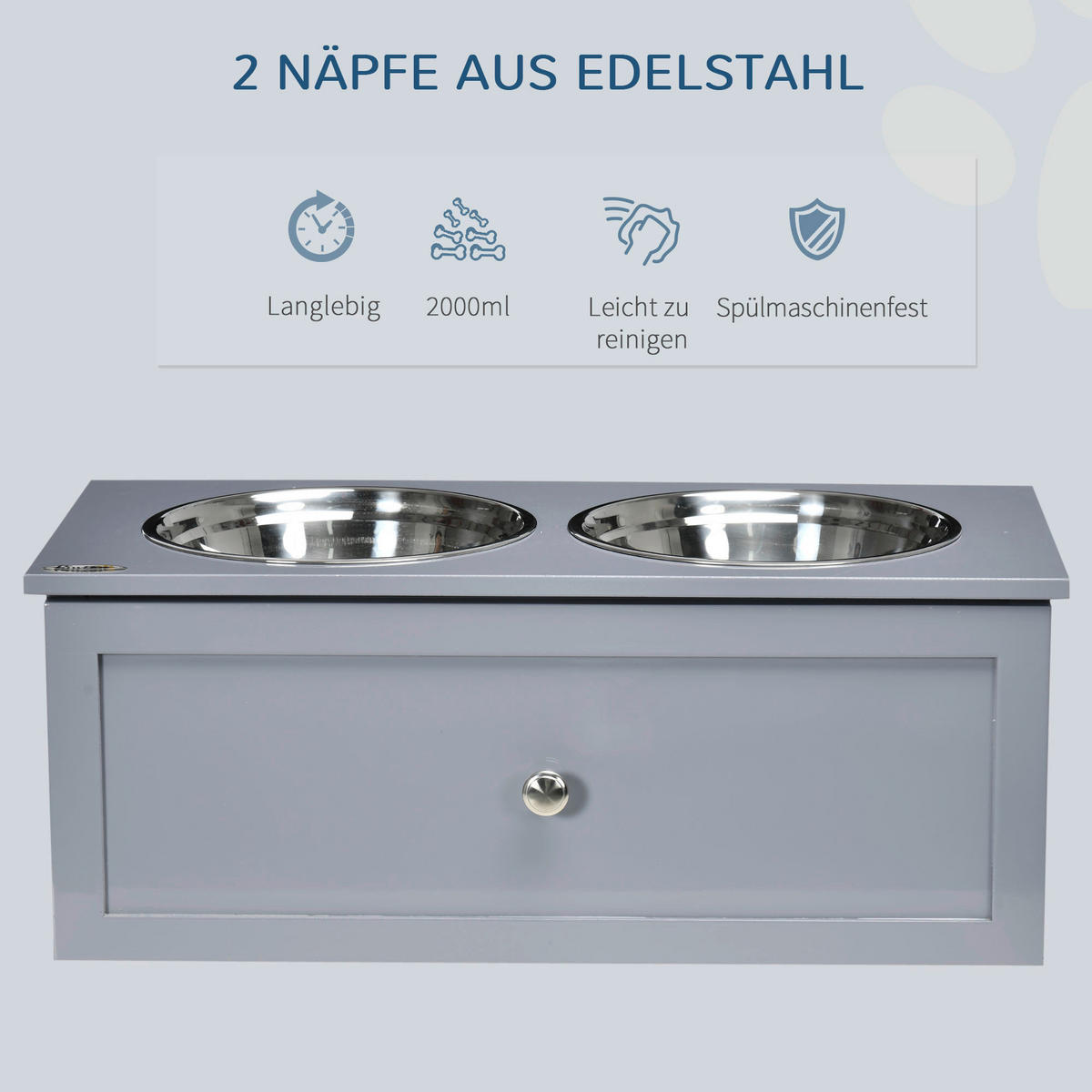 PawHut Hunde-Zubehör grau MDF B/H/L: ca. 30x60x24 cm Hundenapf - grau (24,00/30,00/60,00cm) - PawHut