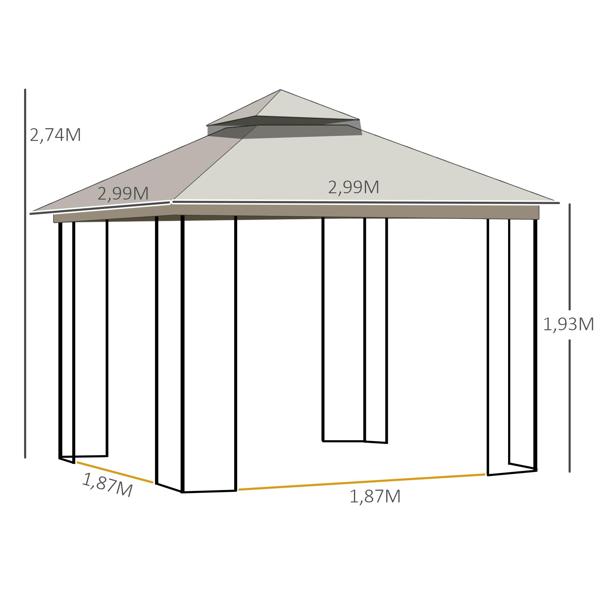 Outsunny Pavillon mit Doppeldach beige M...