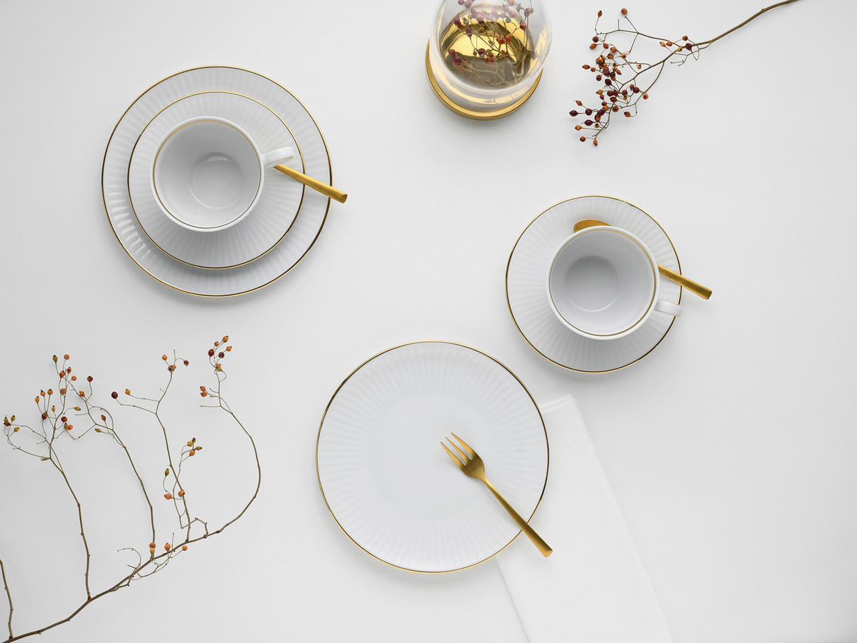CreaTable Kaffeeservice Valencia weiß Porzellan 18 tlg. Valencia - gold/weiß - CreaTable