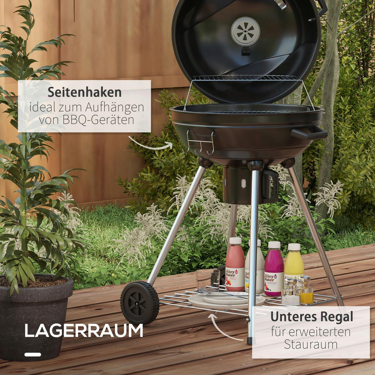 Outsunny Grill Edelstahl B/H/L: ca. 55x65x89 cm Holzkohlegrill - schwarz (89,00/55,00/65,00cm) - Outsunny