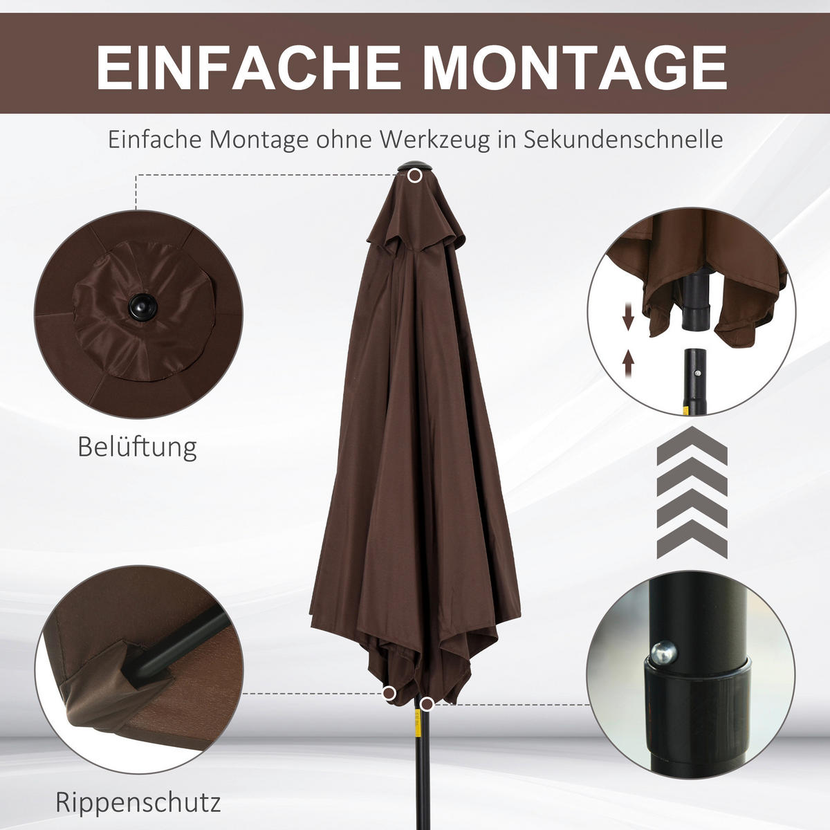 Outsunny Sonnenschirm braun Stahl H/D: ca. 235x270 cm Sonnenschirm - braun (270,00/235,00cm) - Outsunny