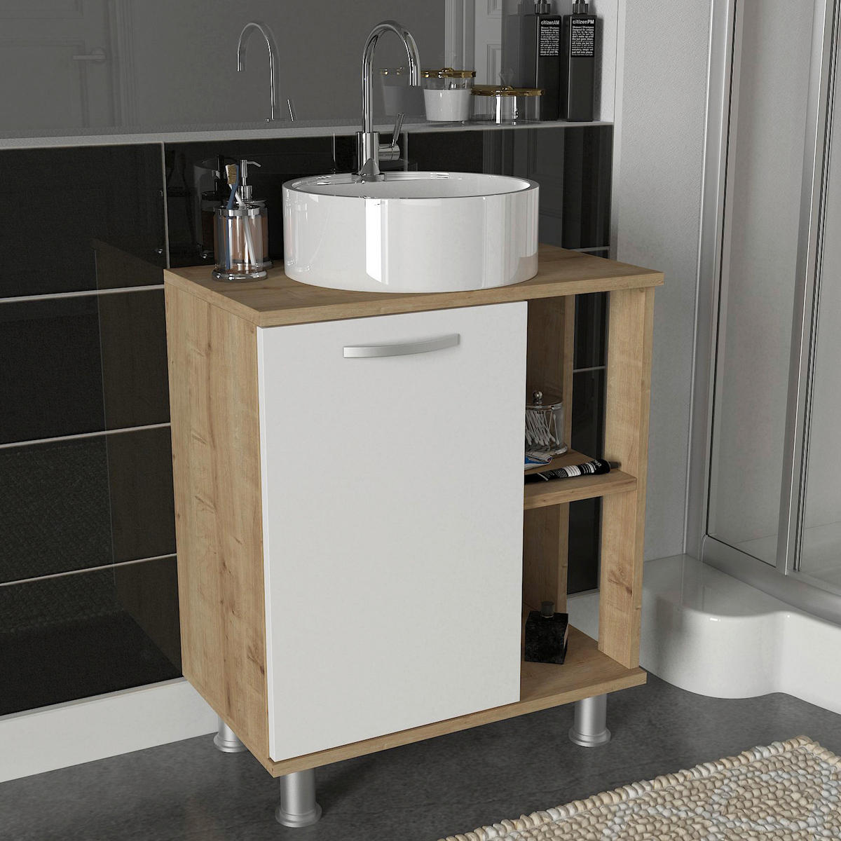 Waschbeckenunterschrank Golda weiß natur Nachbildung B/H/T: ca. 60x71,8x31,6 cm Golda - weiß/natur (60,00/71,80/31,60cm) - moebel17