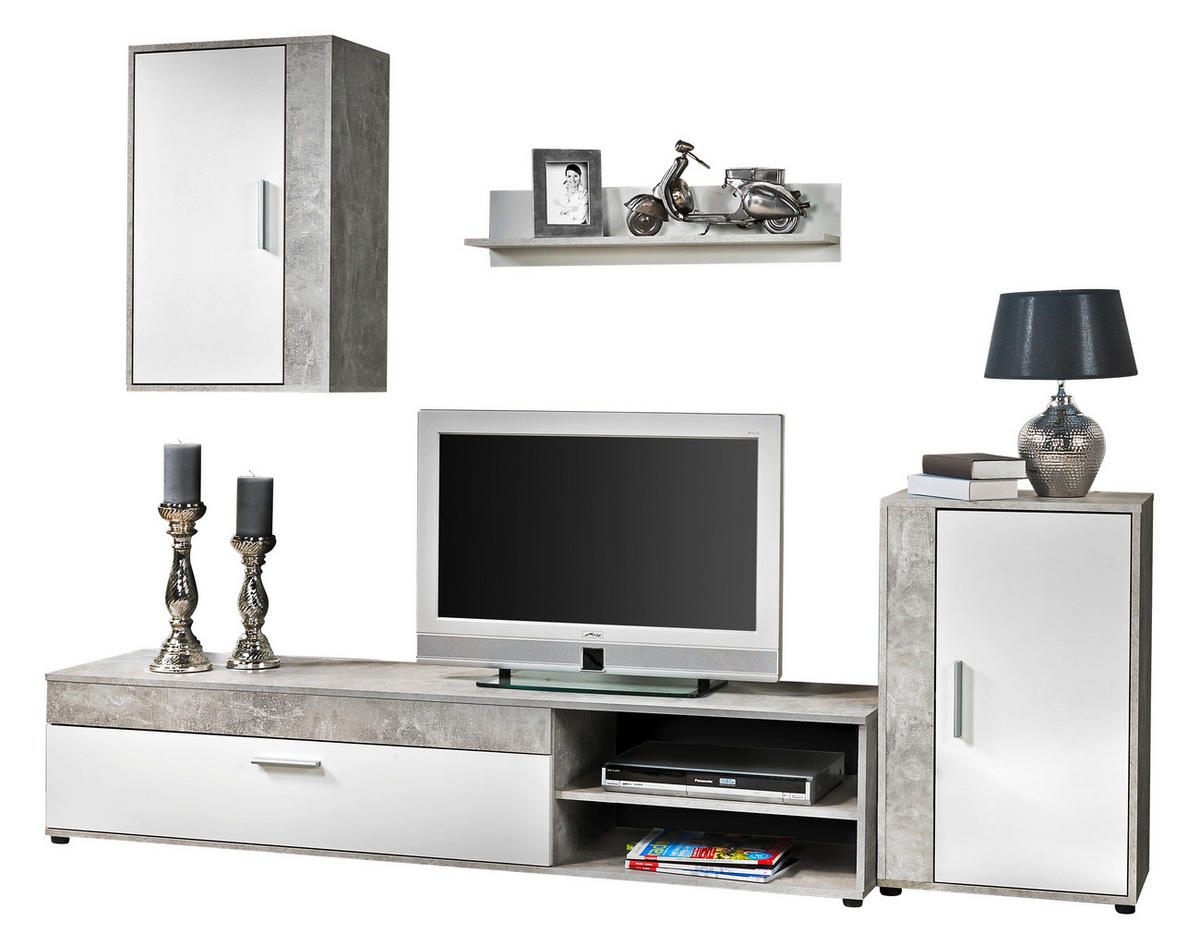 Wohnwand Lima Beton Optik weiß B/H/T: ca. 230x170x42 cm Lima - weiß (230,00/170,00/42,00cm)