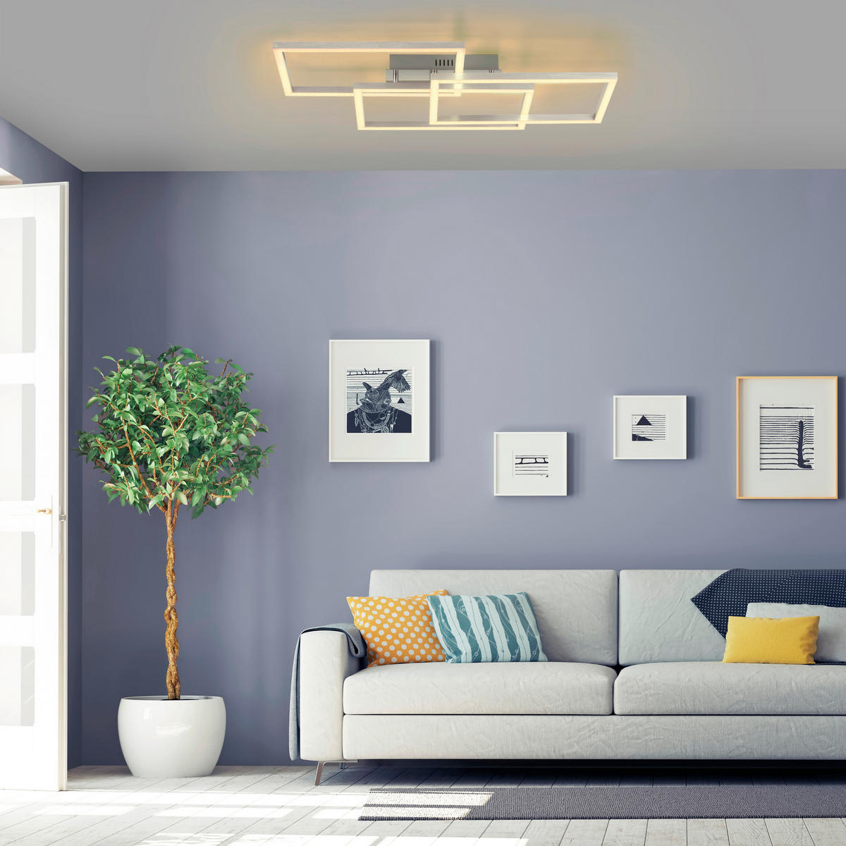 Just Light Smarte LED-Deckenleuchte MAXI 16431-55 stahlfarbig weiß Metall Kunststoff B/H/T: ca. 50x10,5x82 cm 3 Brennstellen LOLAsmart-MAXI - weiß/stahlfarbig (50,00/10,50/82,00cm) - Just Light