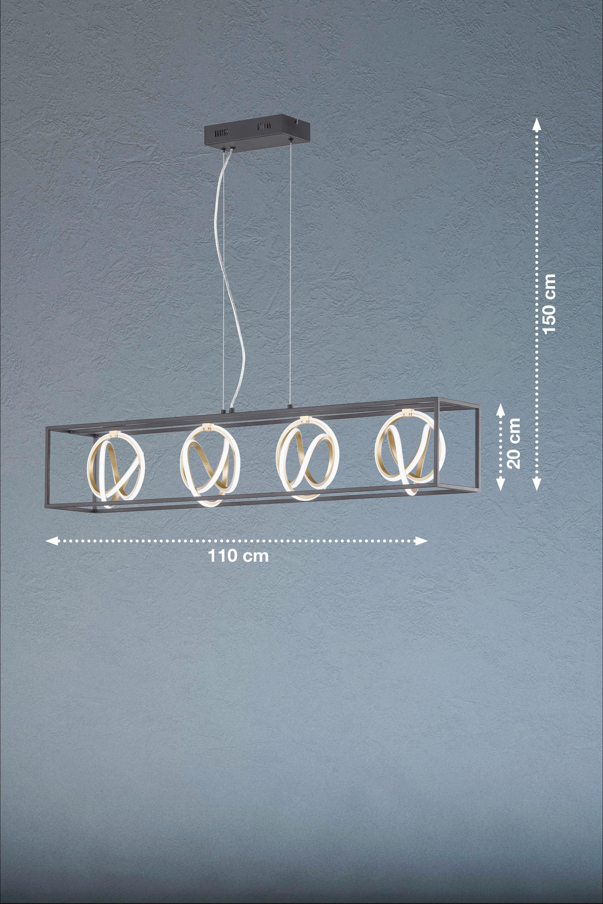 Fischer & Honsel LED-Pendelleuchte 60606 schwarz gold Metall Silikon B/H/T: ca. 110x150x20 cm 4.0 Brennstellen Gisi - gold/schwarz (110,00/150,00/20,00cm) - Fischer & Honsel
