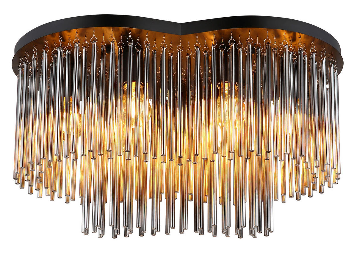 GLOBO Deckenleuchte mattschwarz Rauch Metall Glas B/H/T/L: ca. 35x34,5x60x60 cm E27 6 Brennstellen Gorley - mattschwarz/Rauch (60,00/35,00/34,50cm) - GLOBO