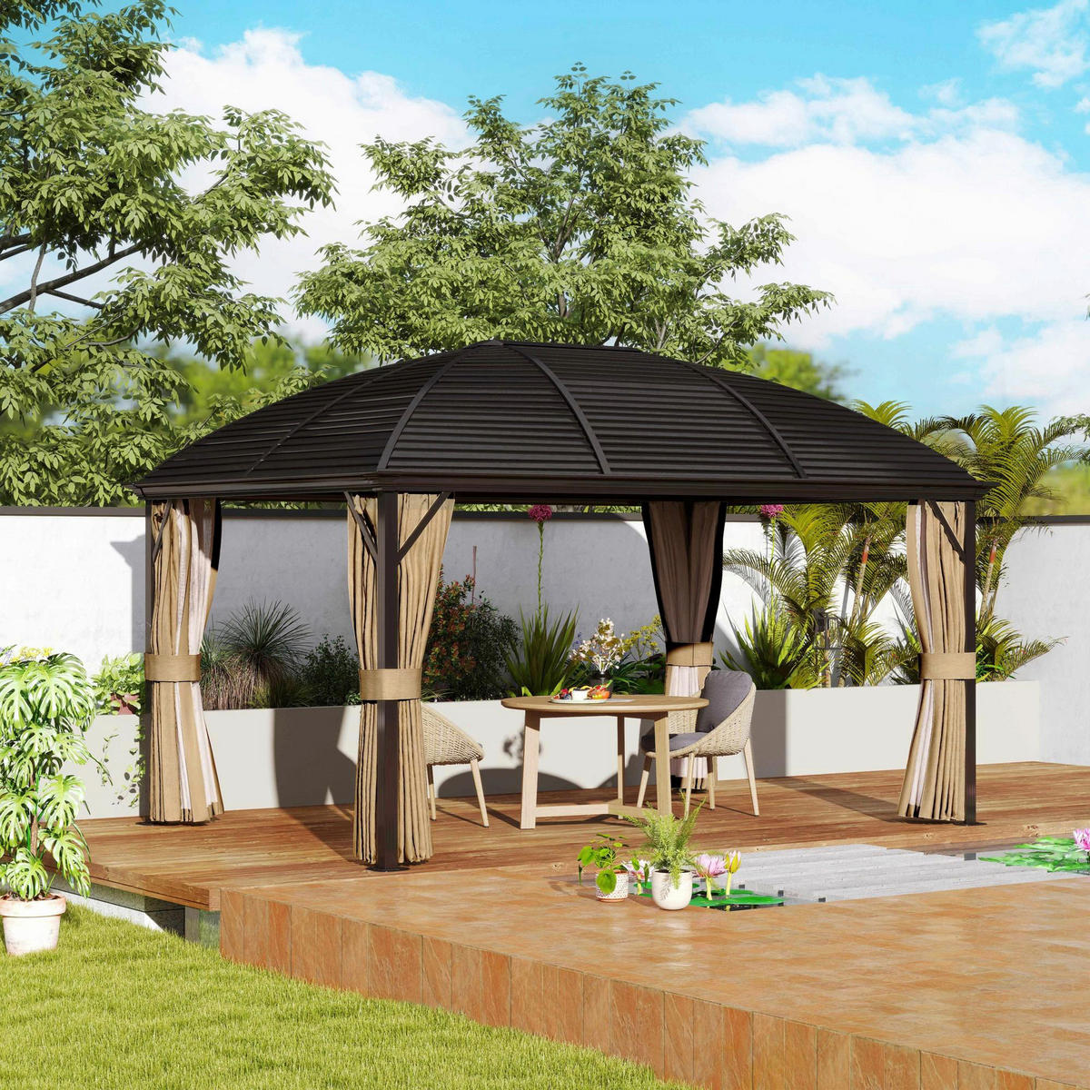 Outsunny Pavillon braun Aluminium B/H/L: ca. 298x280x398 cm Pavillon - braun (398,00/298,00/280,00cm) - Outsunny