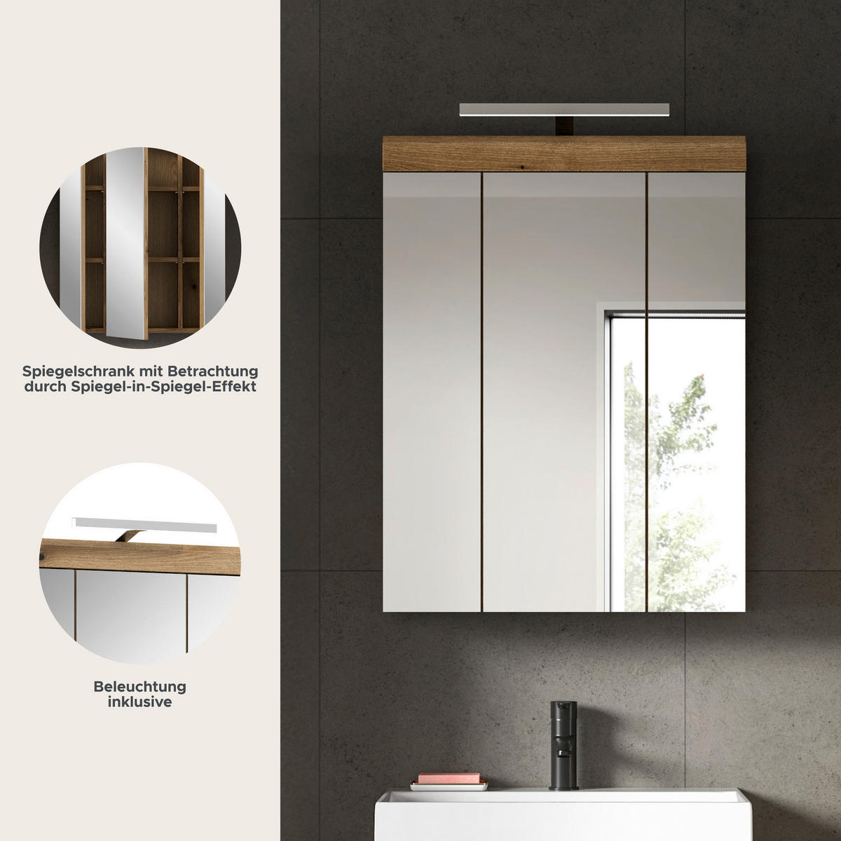 Spiegelschrank Scout Evoke Oak Nachbildung Spiegel B/H/T: ca. 60x79x18 cm Scout - (60,00/79,00/18,00cm) - xonox.home